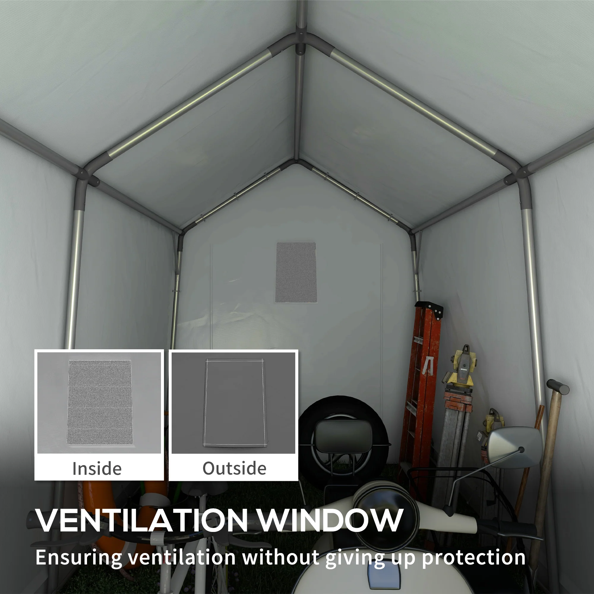 7' x 12' Portable Shed with Galvanized Frame & Roll-up Door, Dark Grey - Image 9