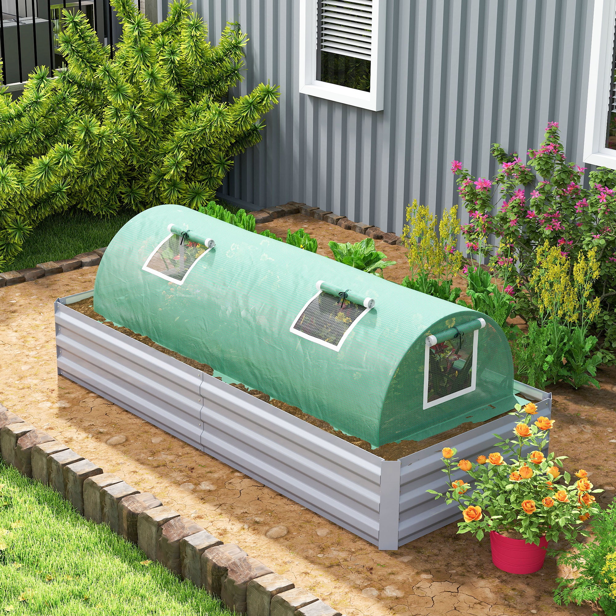 7' x 3' x 2' Portable Mini Greenhouse with 5 Mesh Windows, Green - Image 10