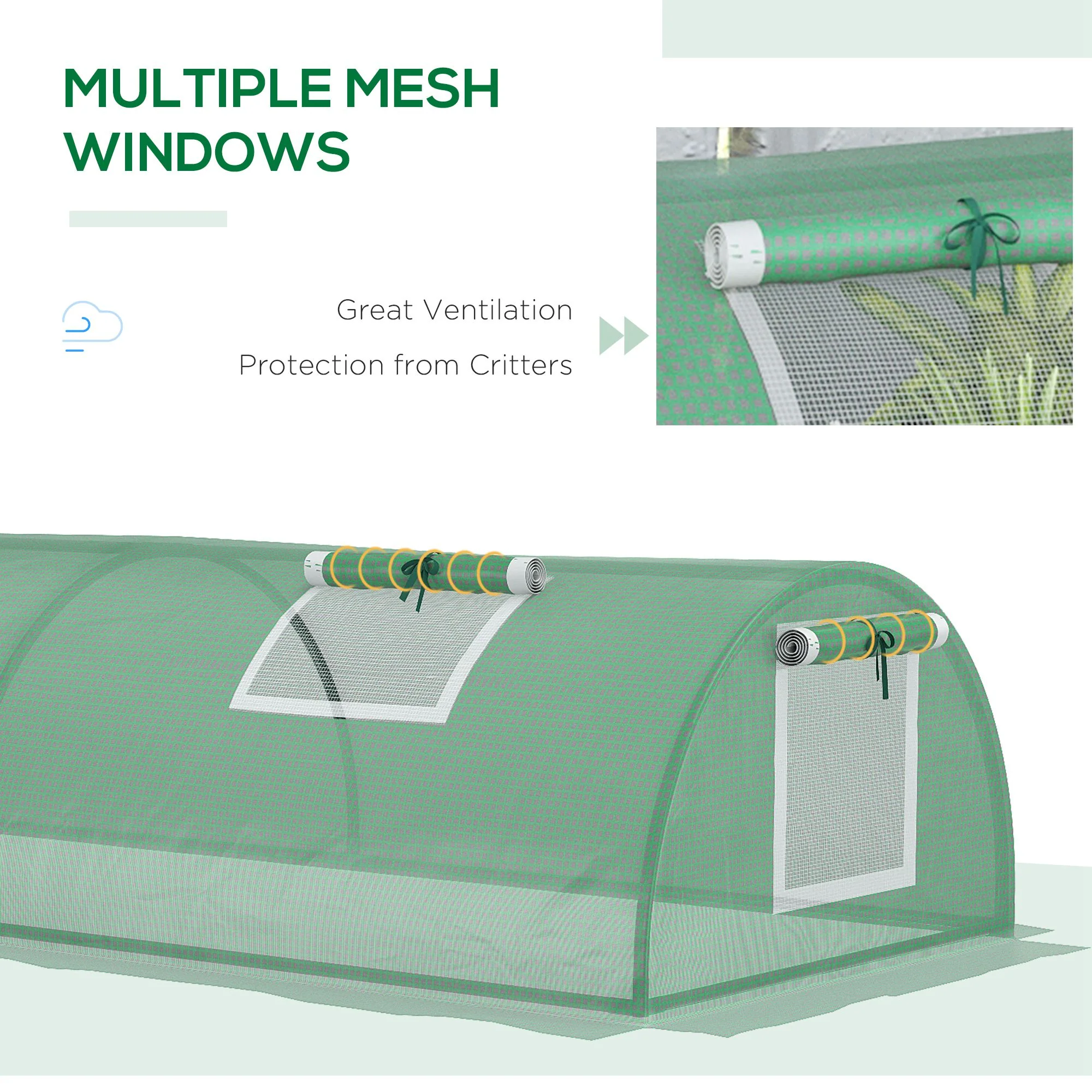 7' x 3' x 2' Portable Mini Greenhouse with 5 Mesh Windows, Green - Image 7