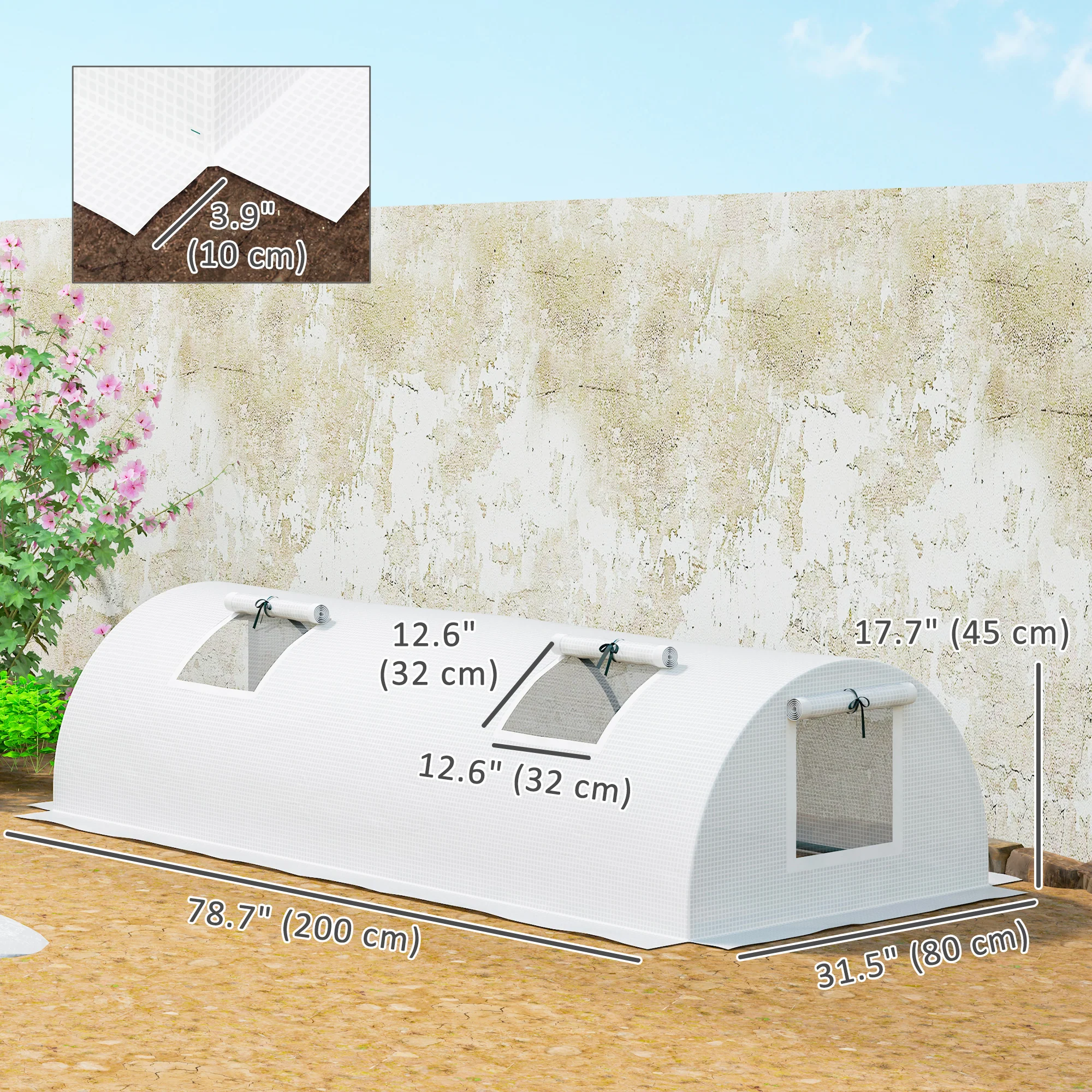7' x 3' x 2' Portable Mini Greenhouse with 5 Mesh Windows, White - Image 5