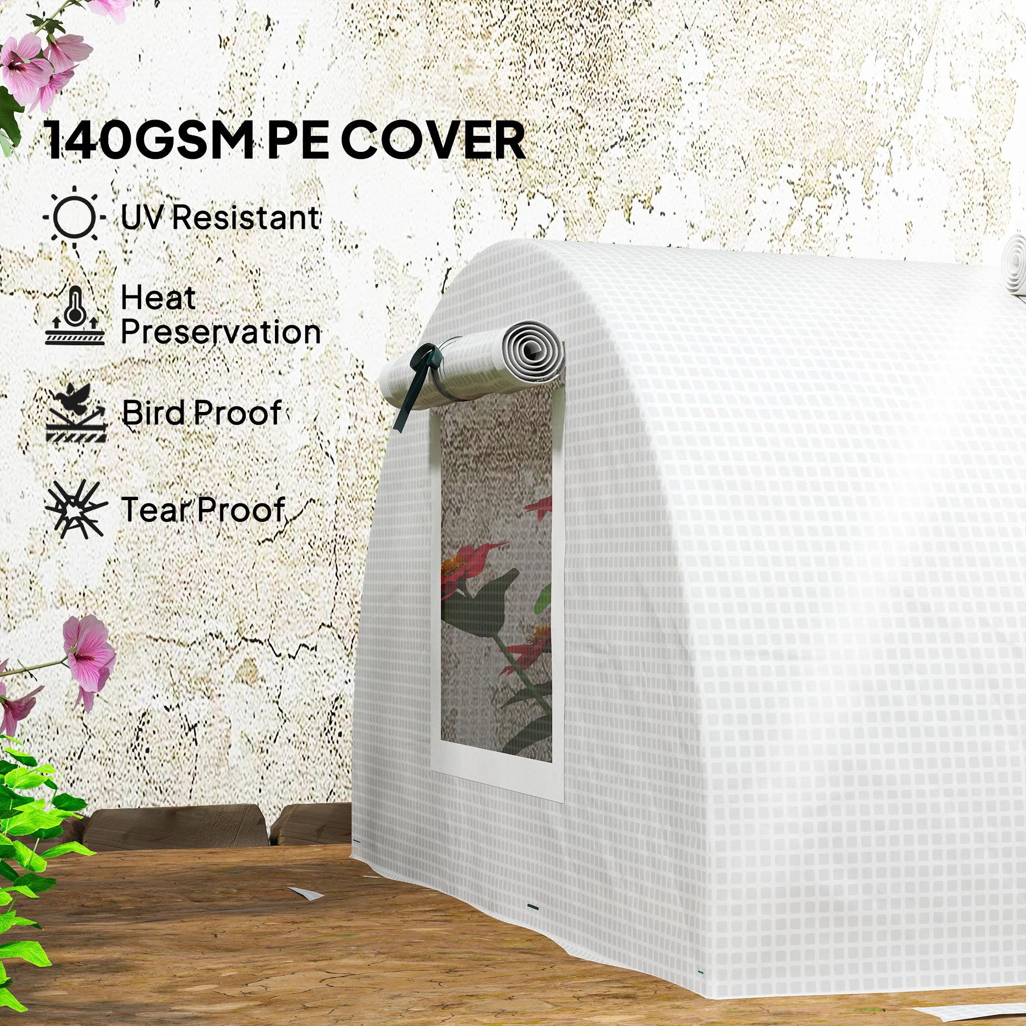7' x 3' x 2' Portable Mini Greenhouse with 5 Mesh Windows, White - Image 6