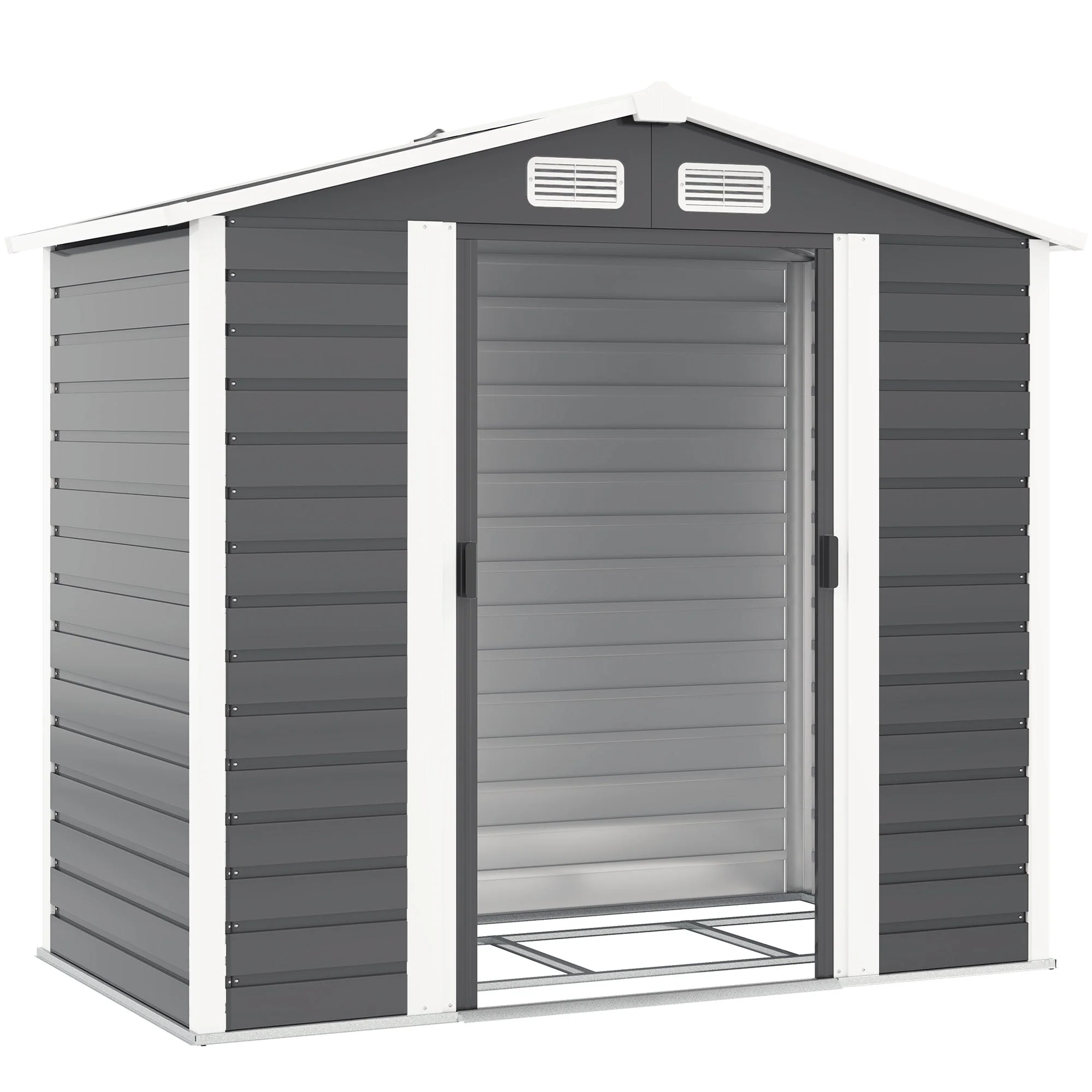7' x 4' Upgraded Outdoor Storage Shed with Foundation Kit & Double Doors with Lock, Easy to Assemble, Dark Grey