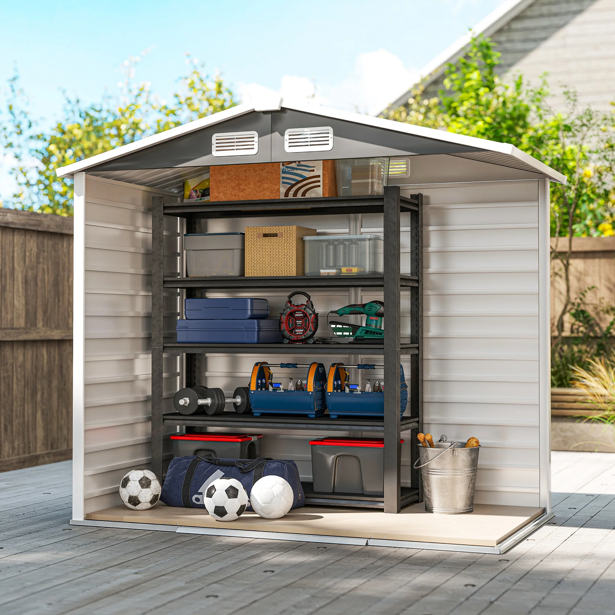 7' x 4' Upgraded Outdoor Storage Shed with Foundation Kit & Double Doors with Lock, Easy to Assemble, Dark Grey - Image 11
