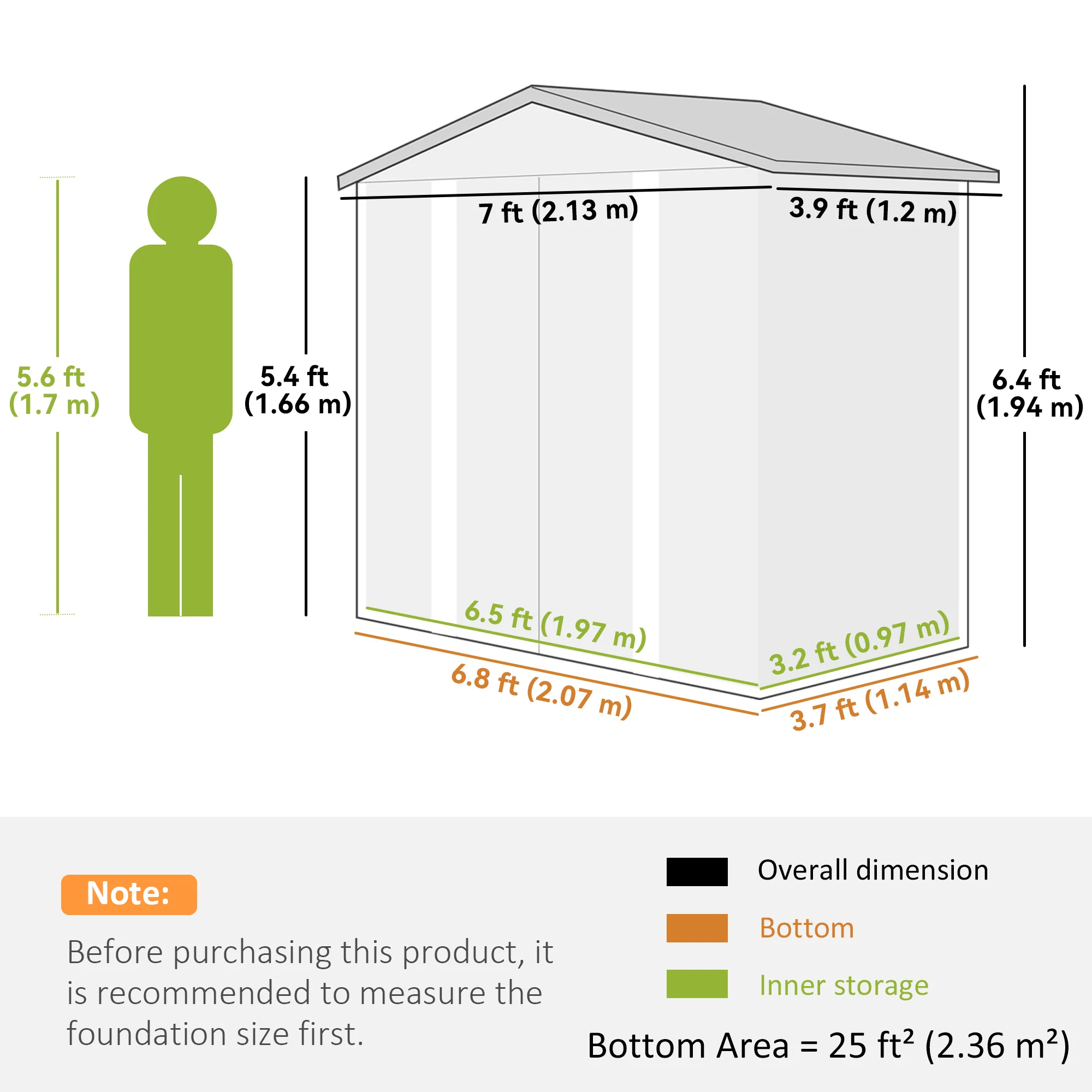 7' x 4' Upgraded Outdoor Storage Shed with Foundation Kit & Double Doors with Lock, Easy to Assemble, Dark Grey - Image 5