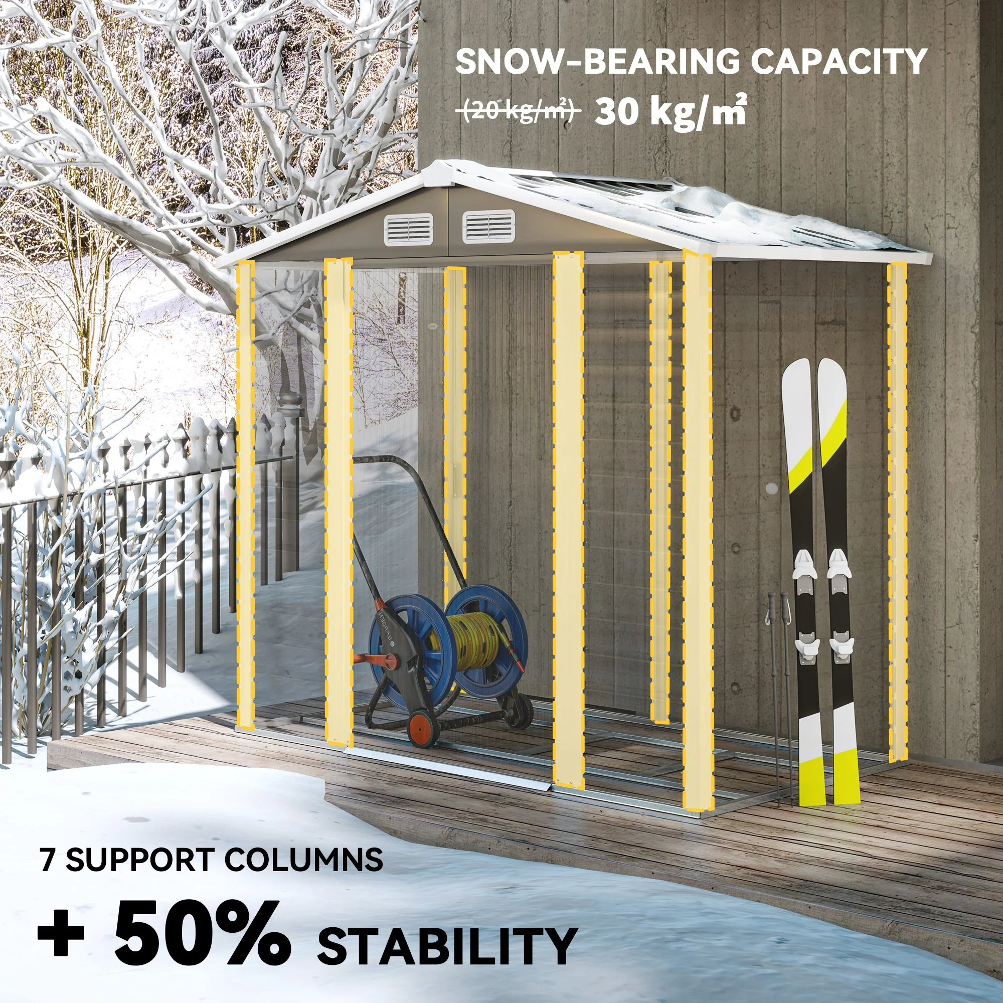 7' x 4' Upgraded Outdoor Storage Shed with Foundation Kit & Double Doors with Lock, Easy to Assemble, Dark Grey - Image 7