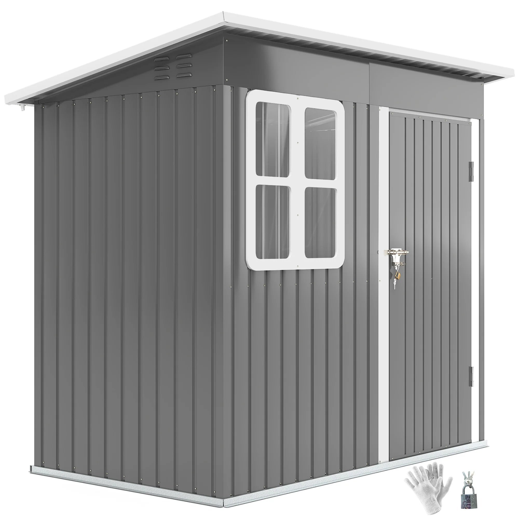 7' x 4' Galvanized Steel Storage Shed - All-Season Winter Ready with Window, Dark Grey - Image 2