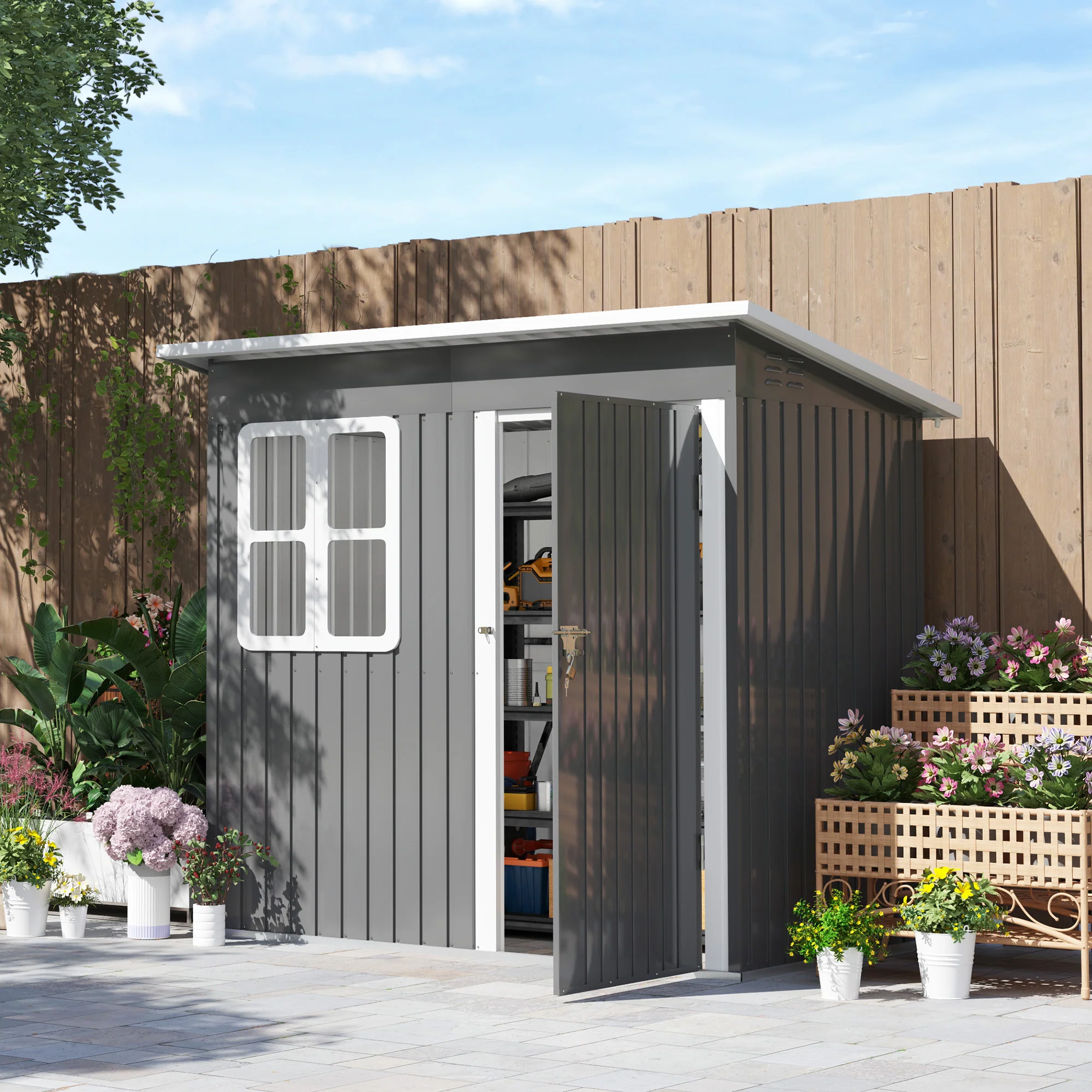 7' x 4' Galvanized Steel Storage Shed - All-Season Winter Ready with Window, Dark Grey - Image 4