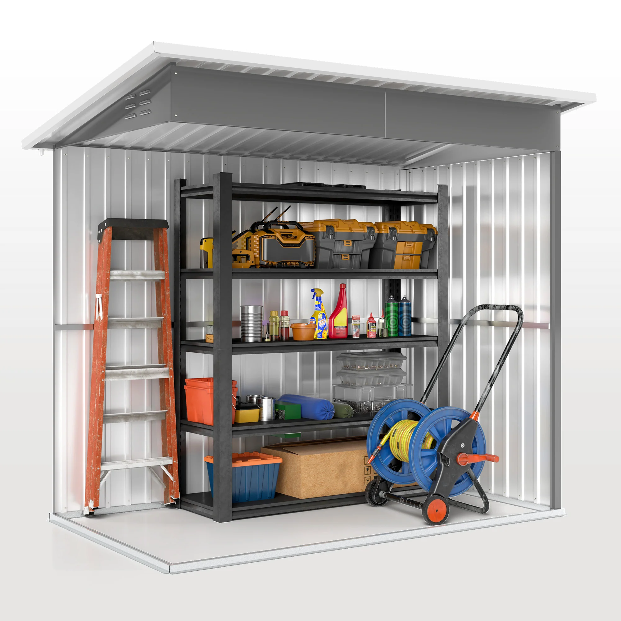7' x 4' Galvanized Steel Storage Shed - All-Season Winter Ready with Window, Dark Grey - Image 9