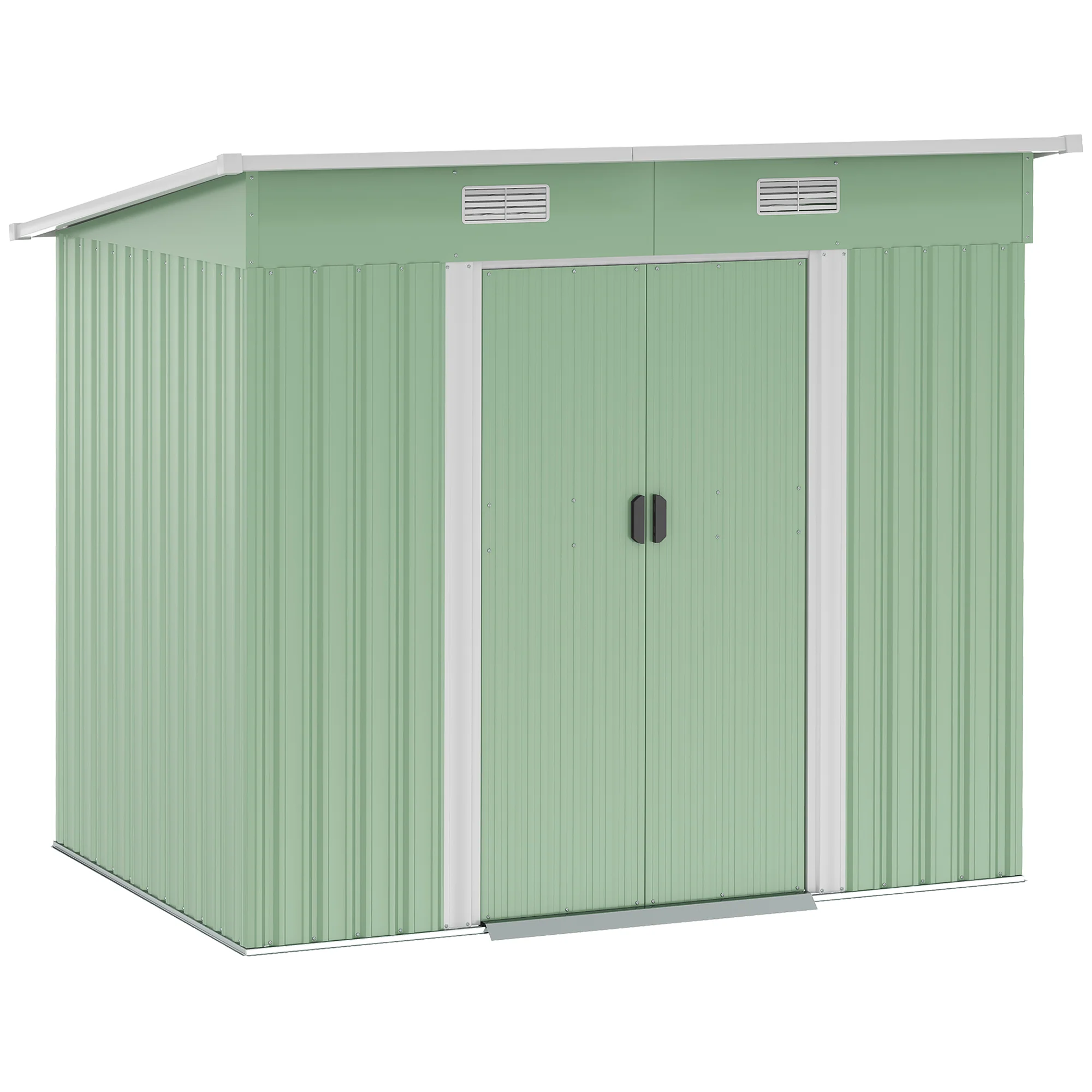 7' x 4' Metal Storage Shed with Lockable Double Doors & Foundation Kit, Light Green