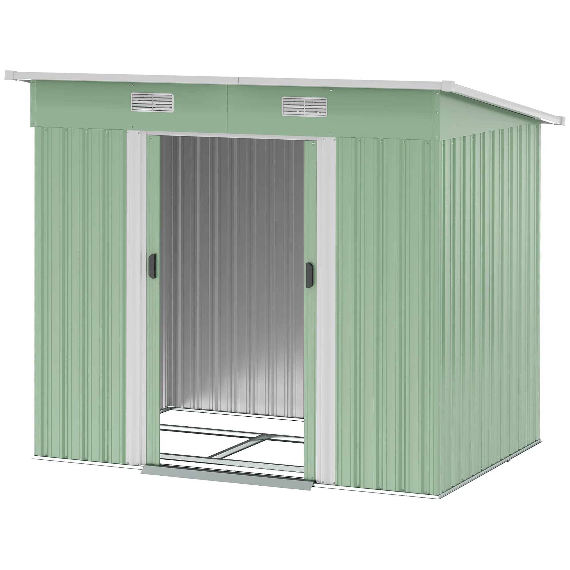7' x 4' Metal Storage Shed with Lockable Double Doors & Foundation Kit, Light Green - Image 2