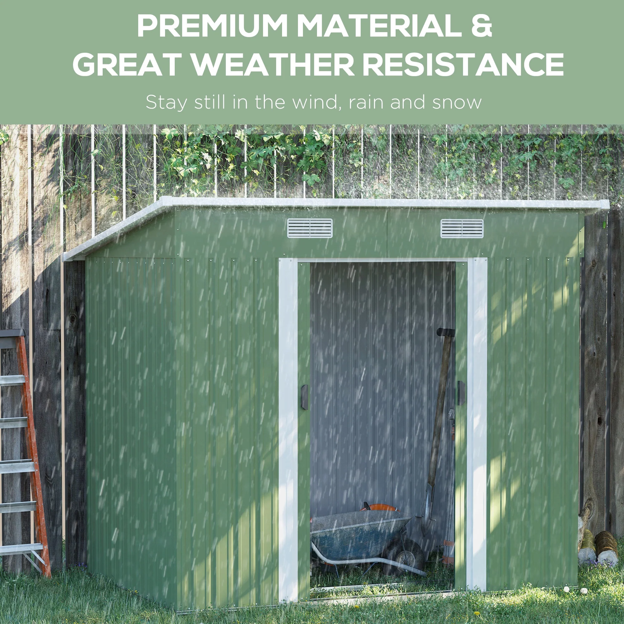 7' x 4' Metal Storage Shed with Lockable Double Doors & Foundation Kit, Light Green - Image 7