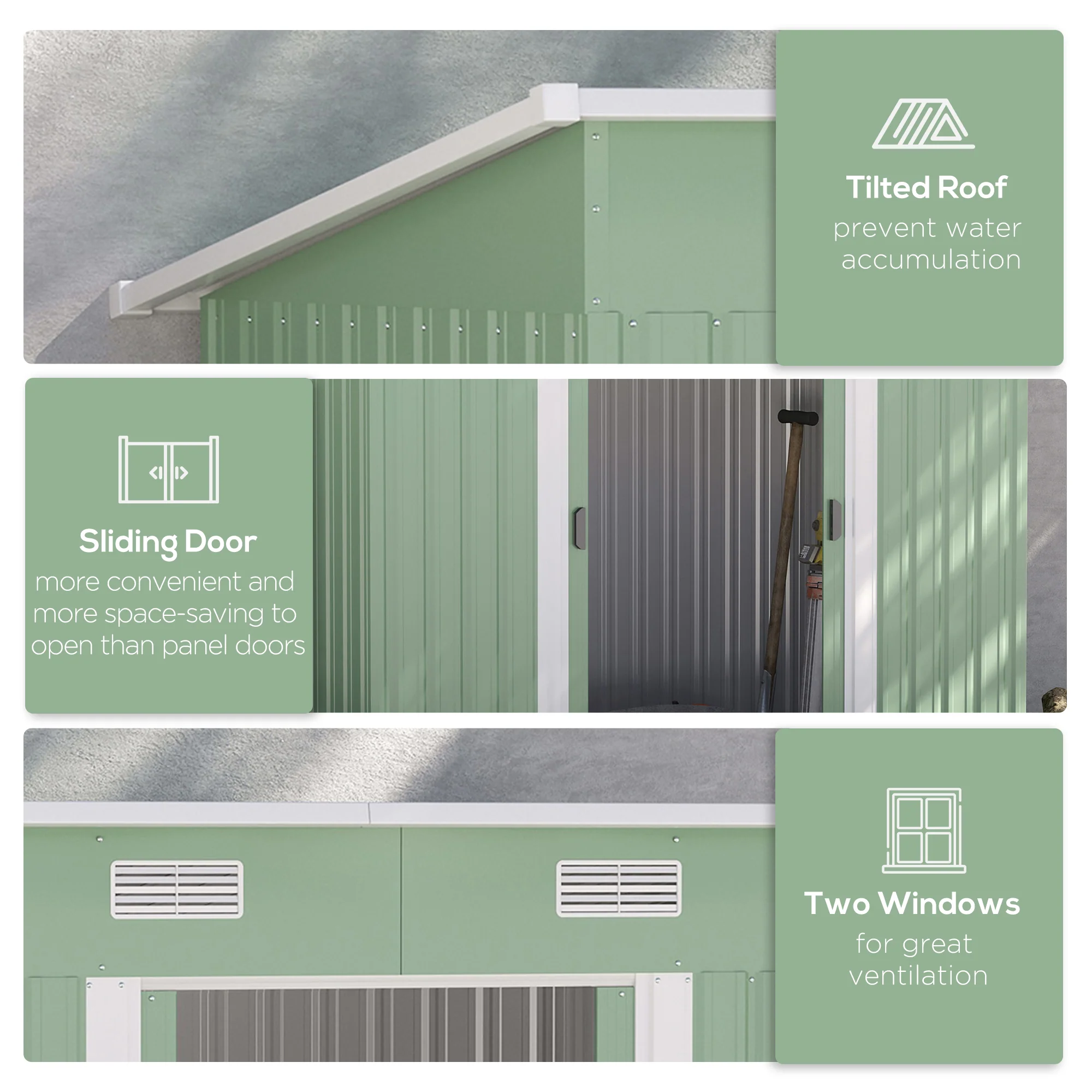7' x 4' Metal Storage Shed with Lockable Double Doors & Foundation Kit, Light Green - Image 8
