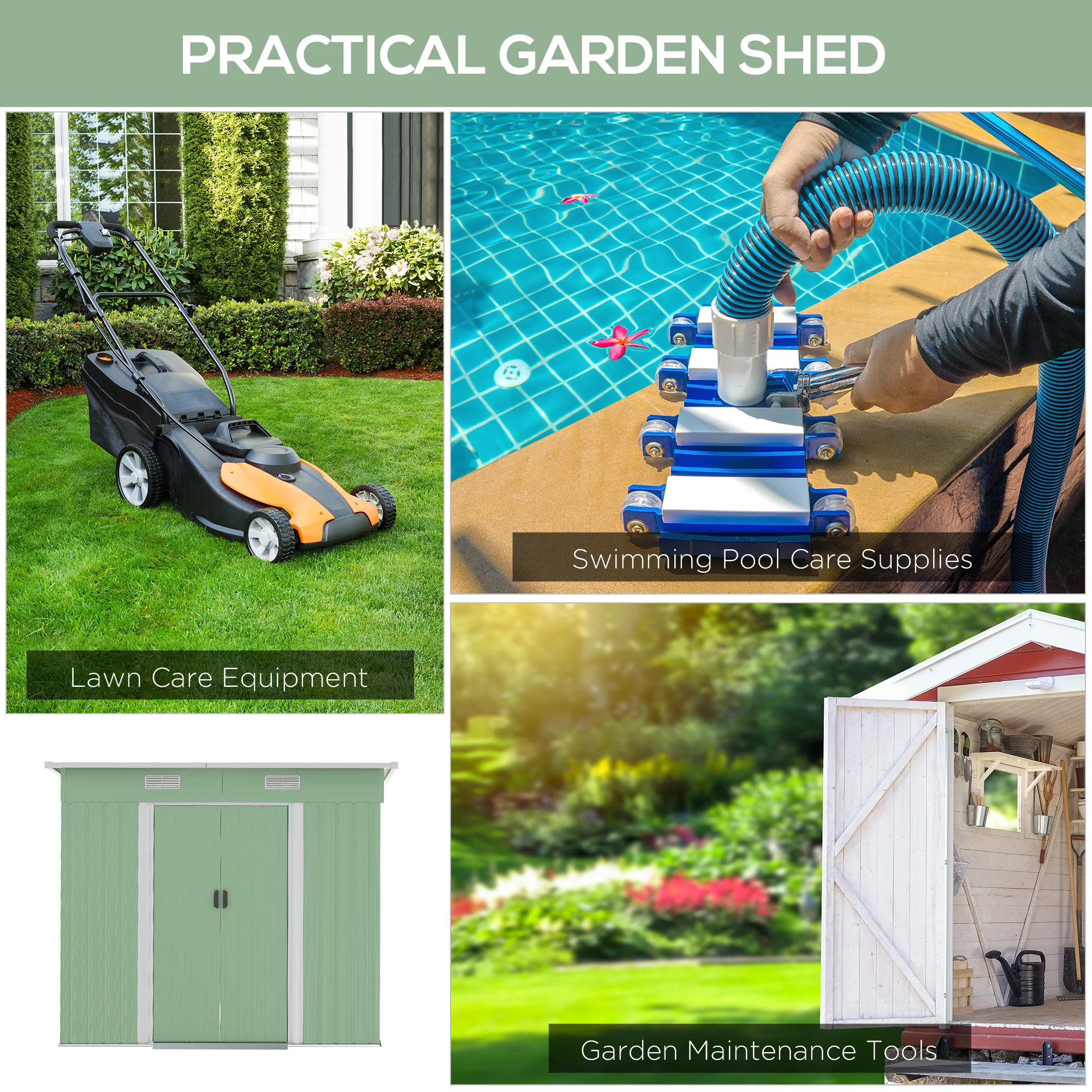 7' x 4' Metal Storage Shed with Lockable Double Doors & Foundation Kit, Light Green - Image 9