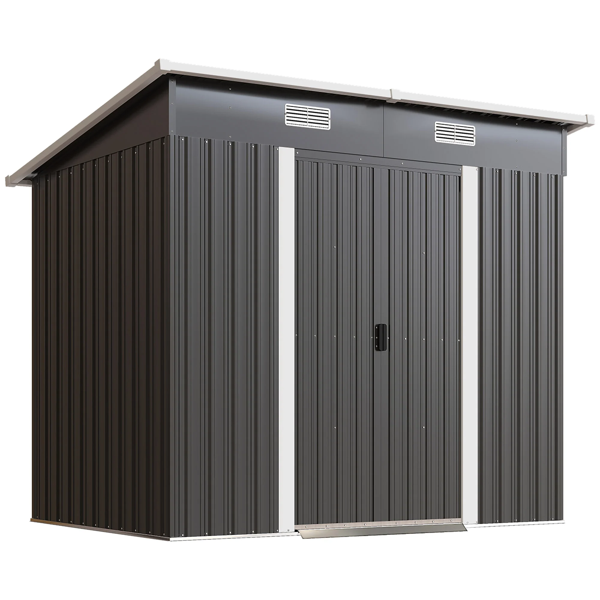 7' x 4' Outdoor Storage Shed with Lockable Double Doors, Black - Image 12