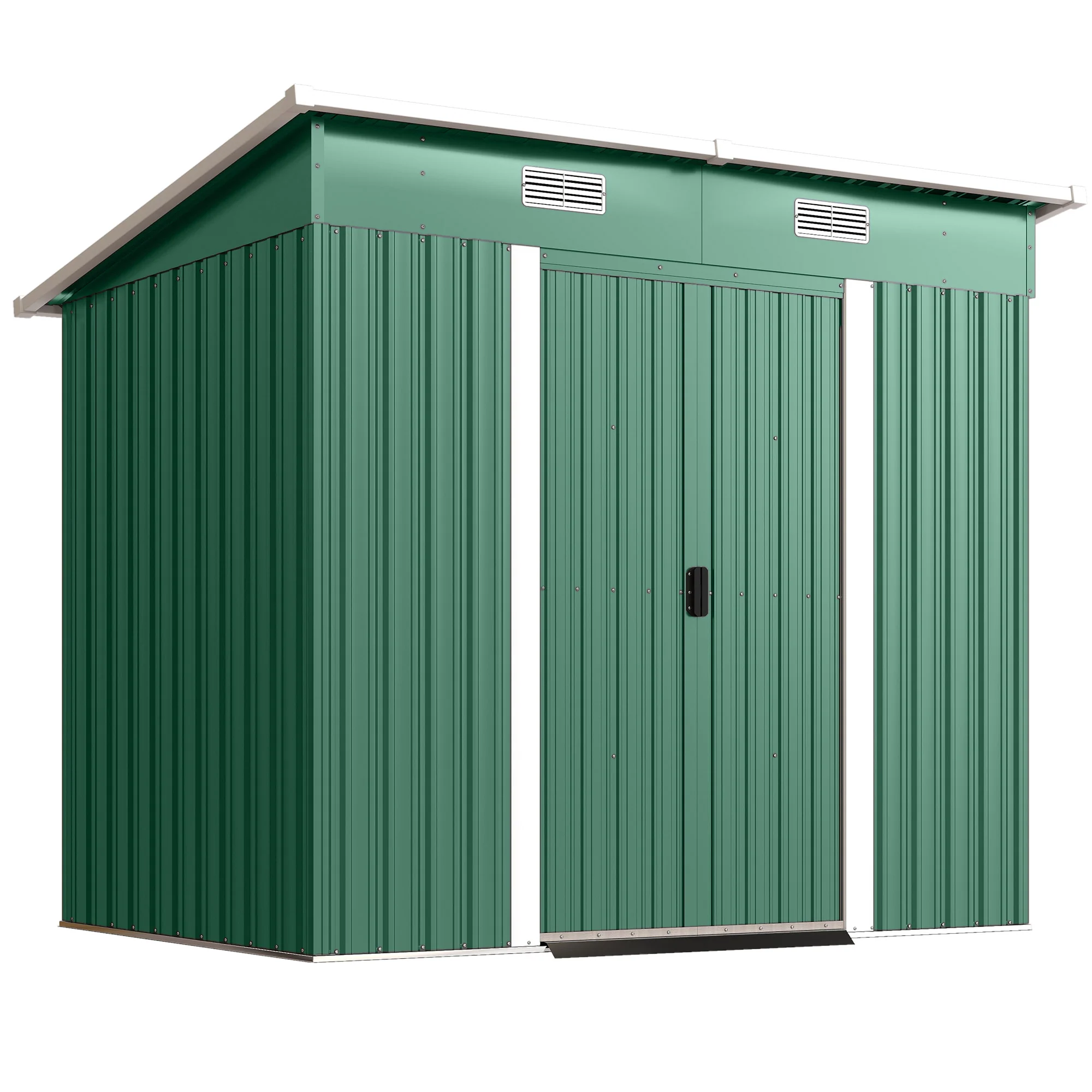 7' x 4' Outdoor Storage Shed with Lockable Double Doors, Green - Image 12