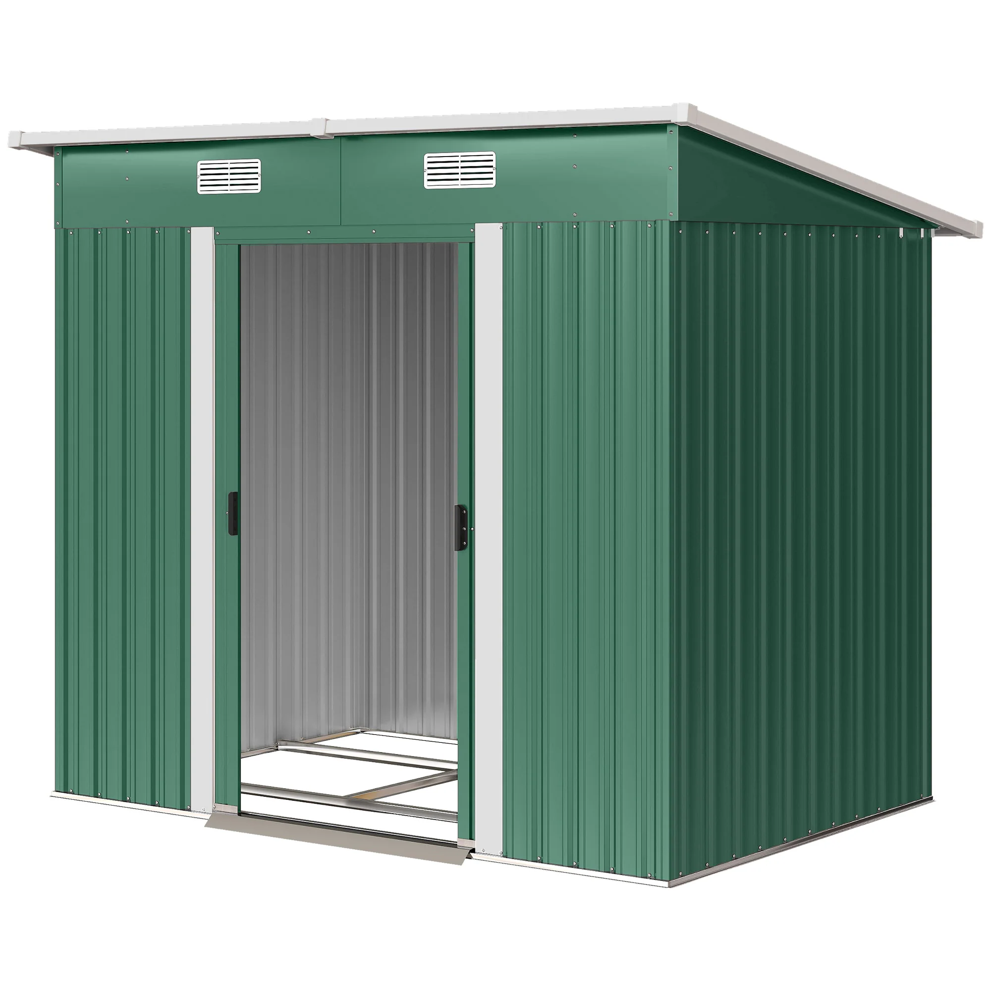 7' x 4' Outdoor Storage Shed with Lockable Double Doors, Green - Image 2
