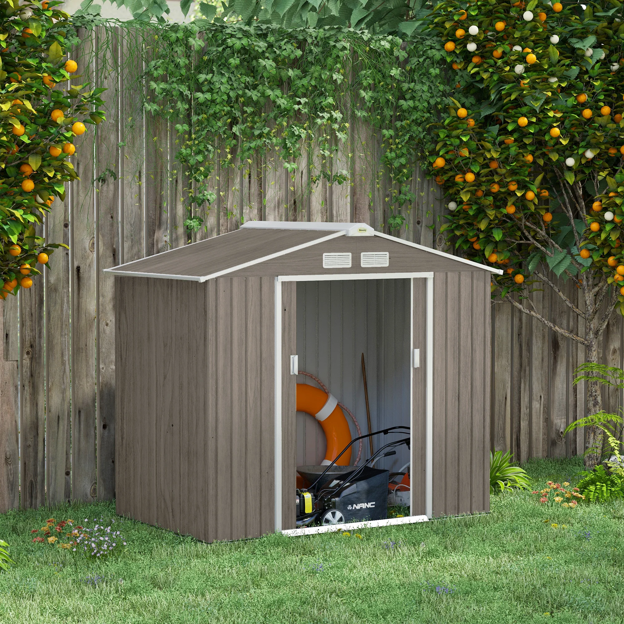 EverBase 7 x 4ft Metal Garden Shed with Vents & Foundation Kit, Light Brown - Image 4