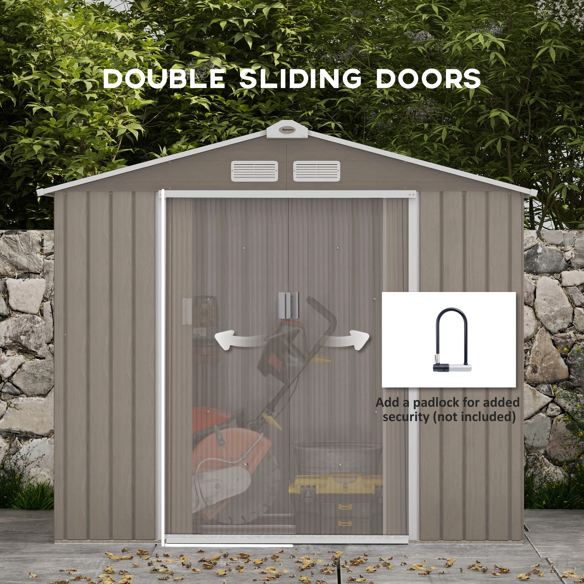 EverBase 7 x 4ft Metal Garden Shed with Vents & Foundation Kit, Light Brown - Image 7