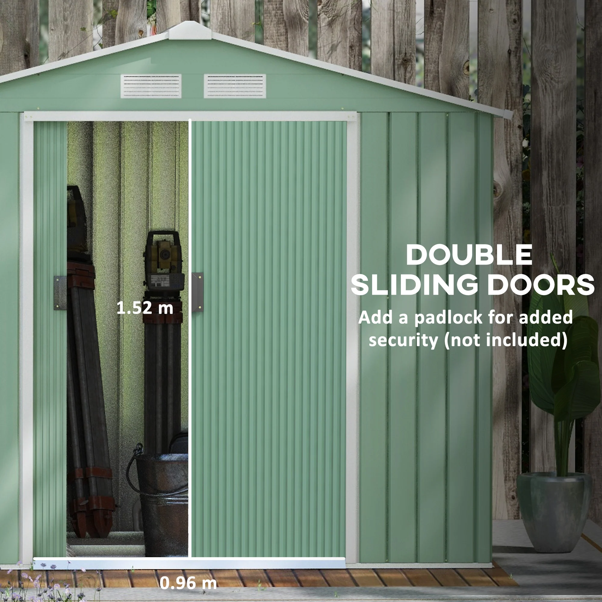 EverBase 7 x 4ft Metal Garden Shed with Vents & Foundation Kit, Light Green - Image 7