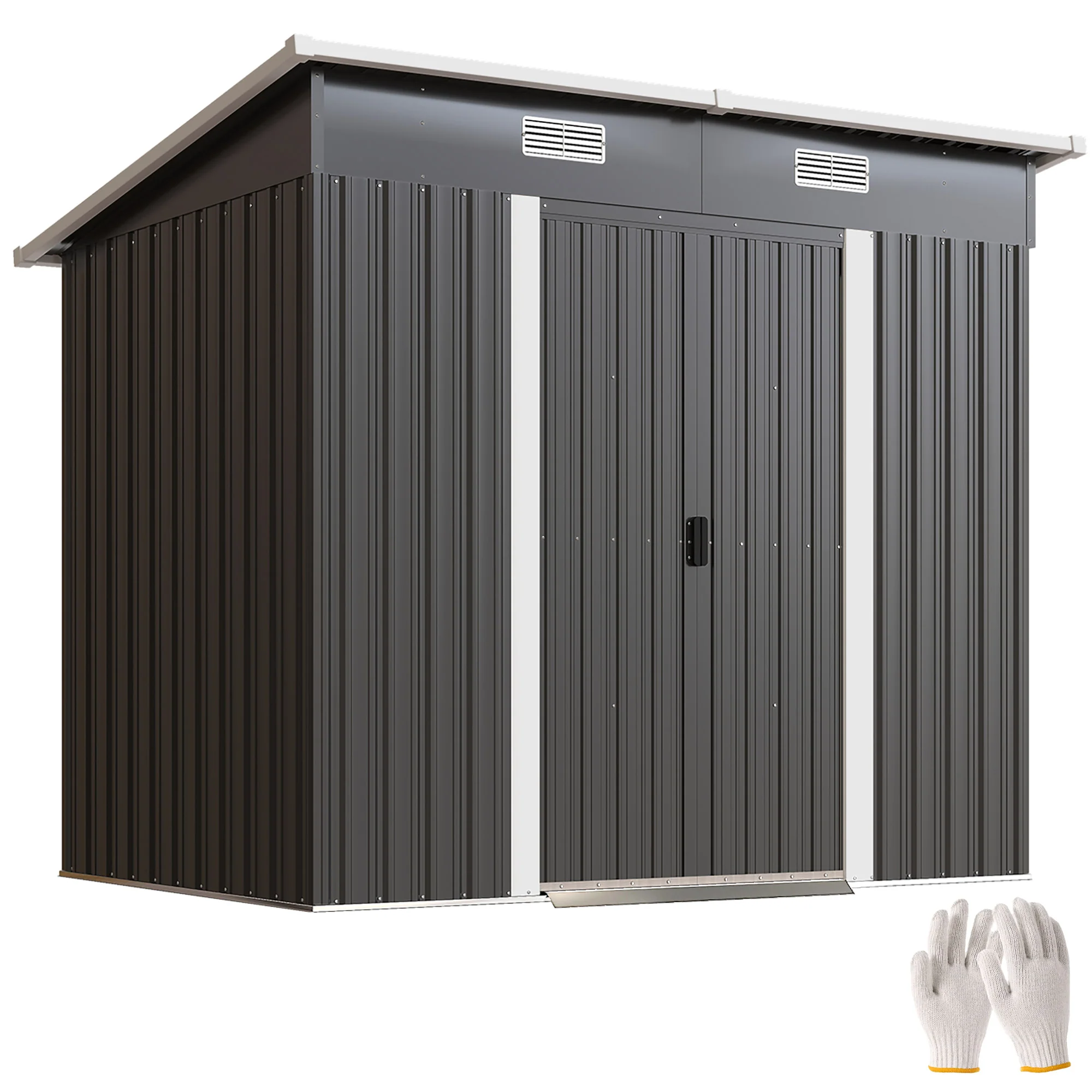 7 x 4 ft Lean-to Metal Outdoor Storage Shed with Foundation Kit, Black