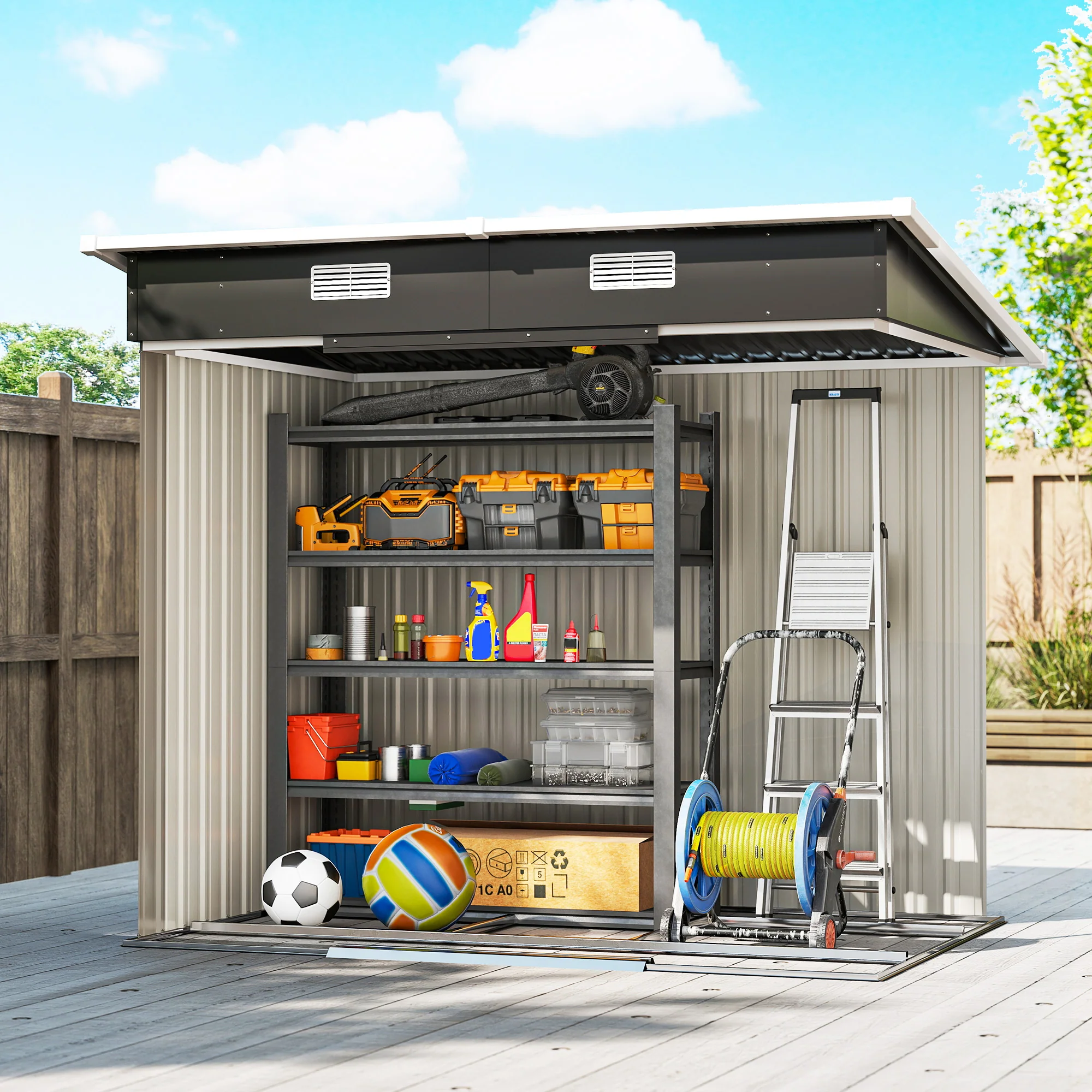 7 x 4 ft Lean-to Metal Outdoor Storage Shed with Foundation Kit, Black - Image 10
