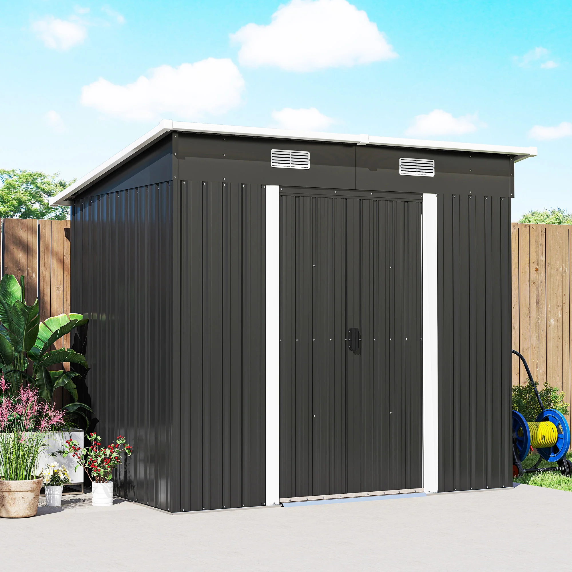 7 x 4 ft Lean-to Metal Outdoor Storage Shed with Foundation Kit, Black - Image 11