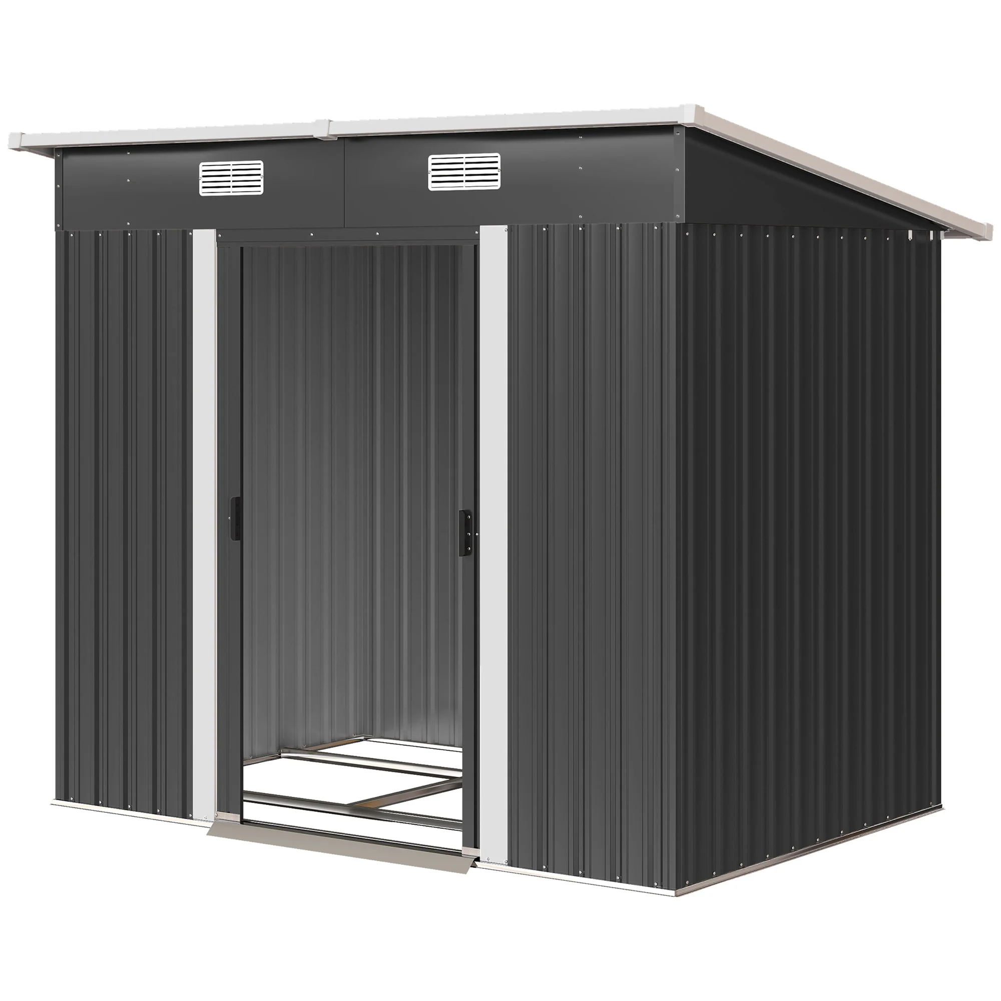 7 x 4 ft Lean-to Metal Outdoor Storage Shed with Foundation Kit, Black - Image 2