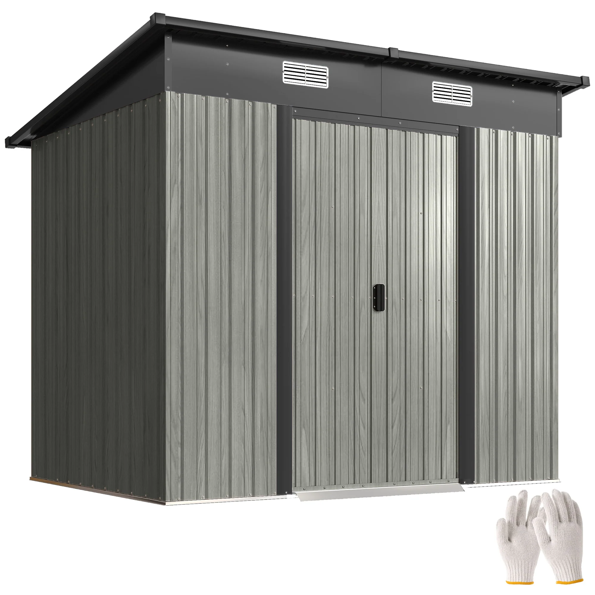 7 x 4 ft Lean-To Metal Shed with Foundation Kit for Bike & Mower, Light Grey