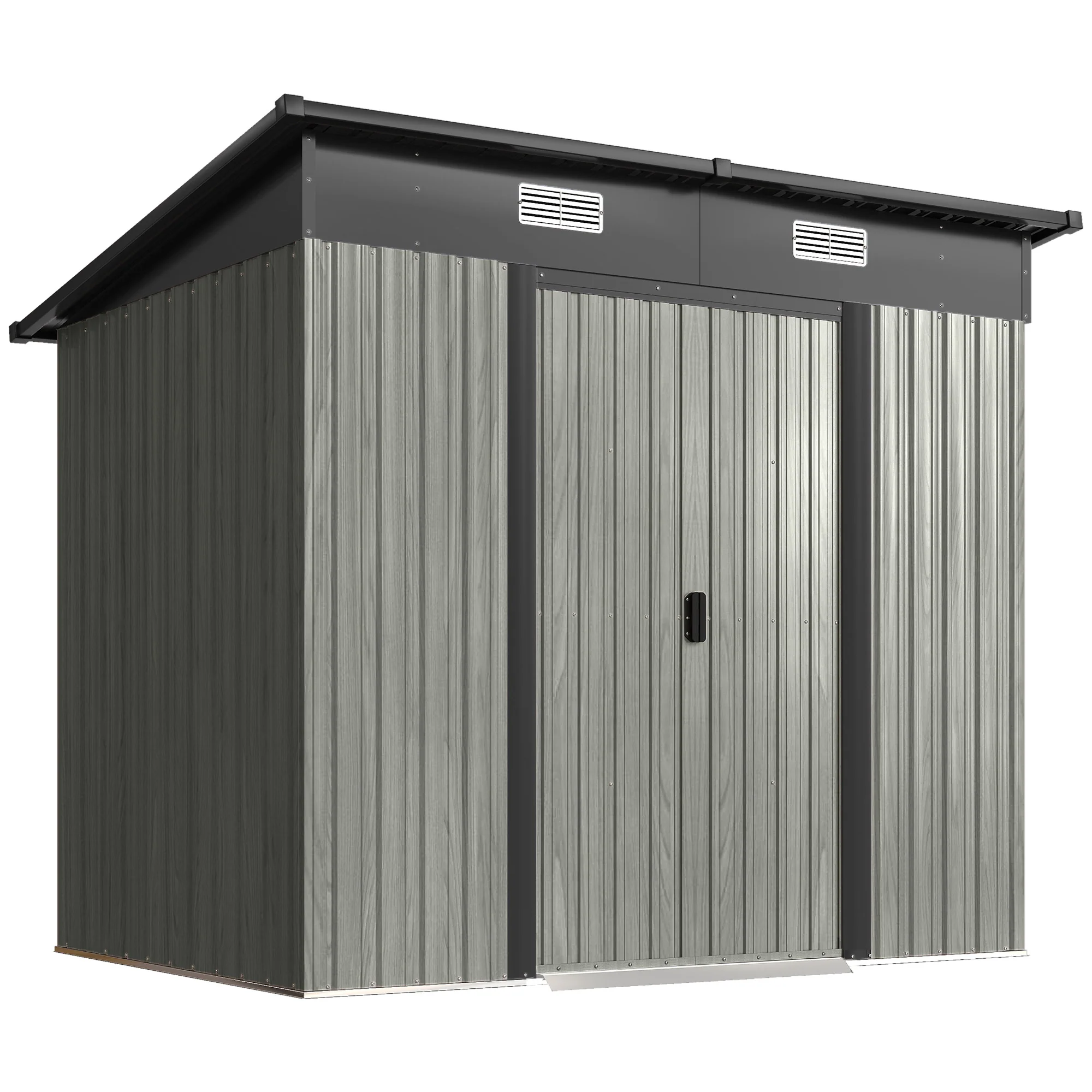 7 x 4 ft Lean-To Metal Shed with Foundation Kit for Bike & Mower, Light Grey - Image 12