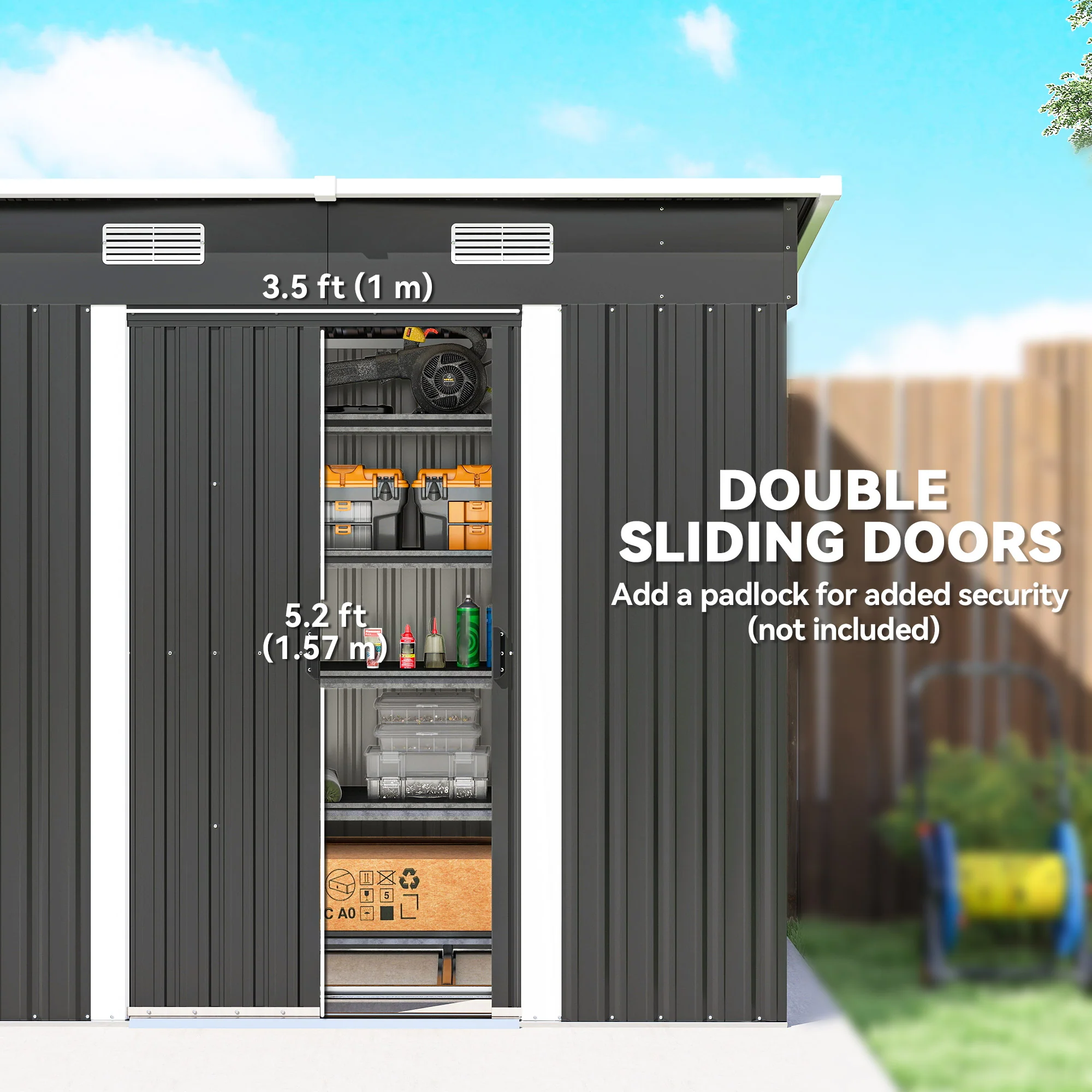 7 x 4 ft Lean-to Metal Outdoor Storage Shed with Foundation Kit, Black - Image 7