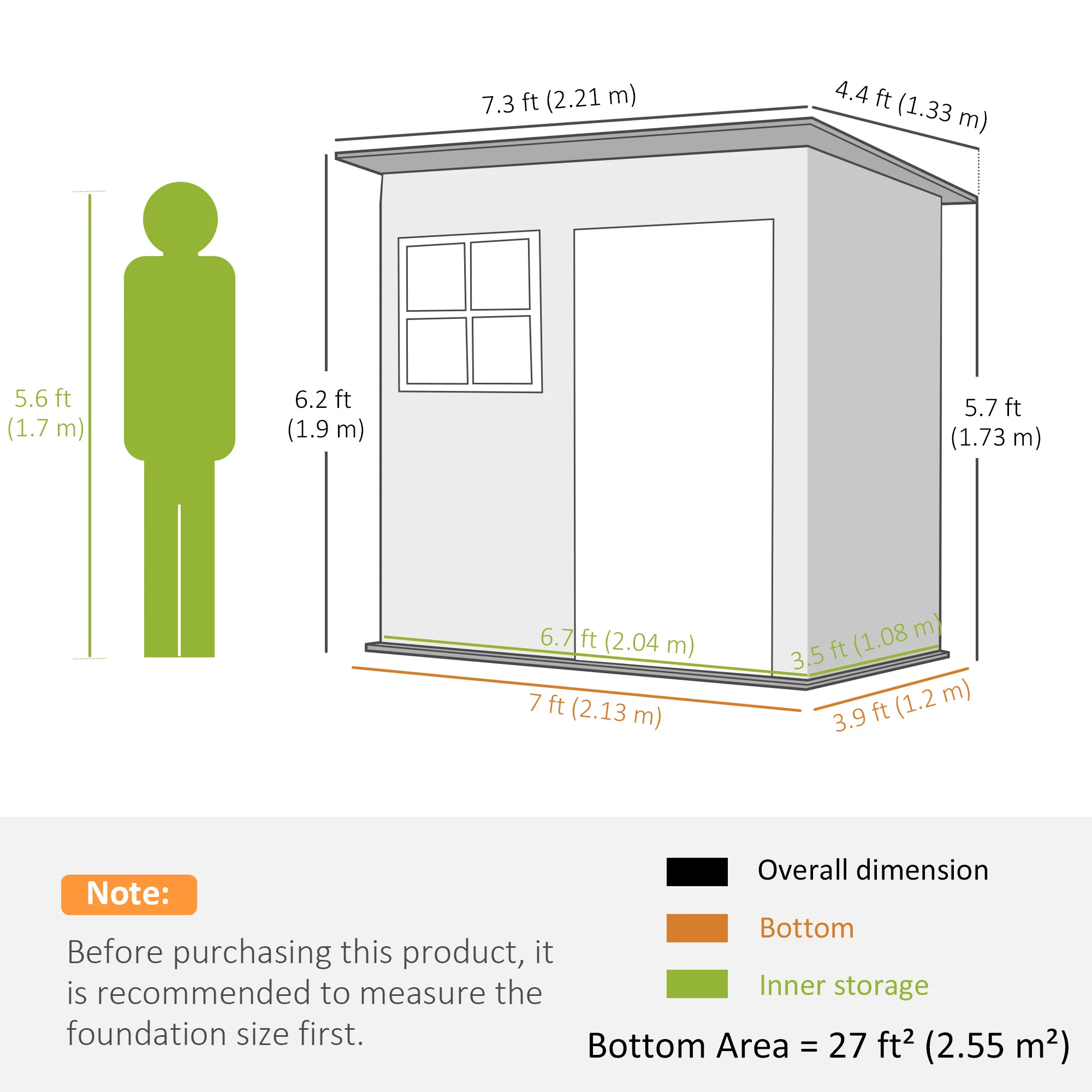 7 x 4ft Storage Shed Galvanised Steel Garden Shed, Metal Shed with Foundation Kit, Window, Lockable Wide Door and Air Vents for Outdoor Patio, Dark Grey - Image 5