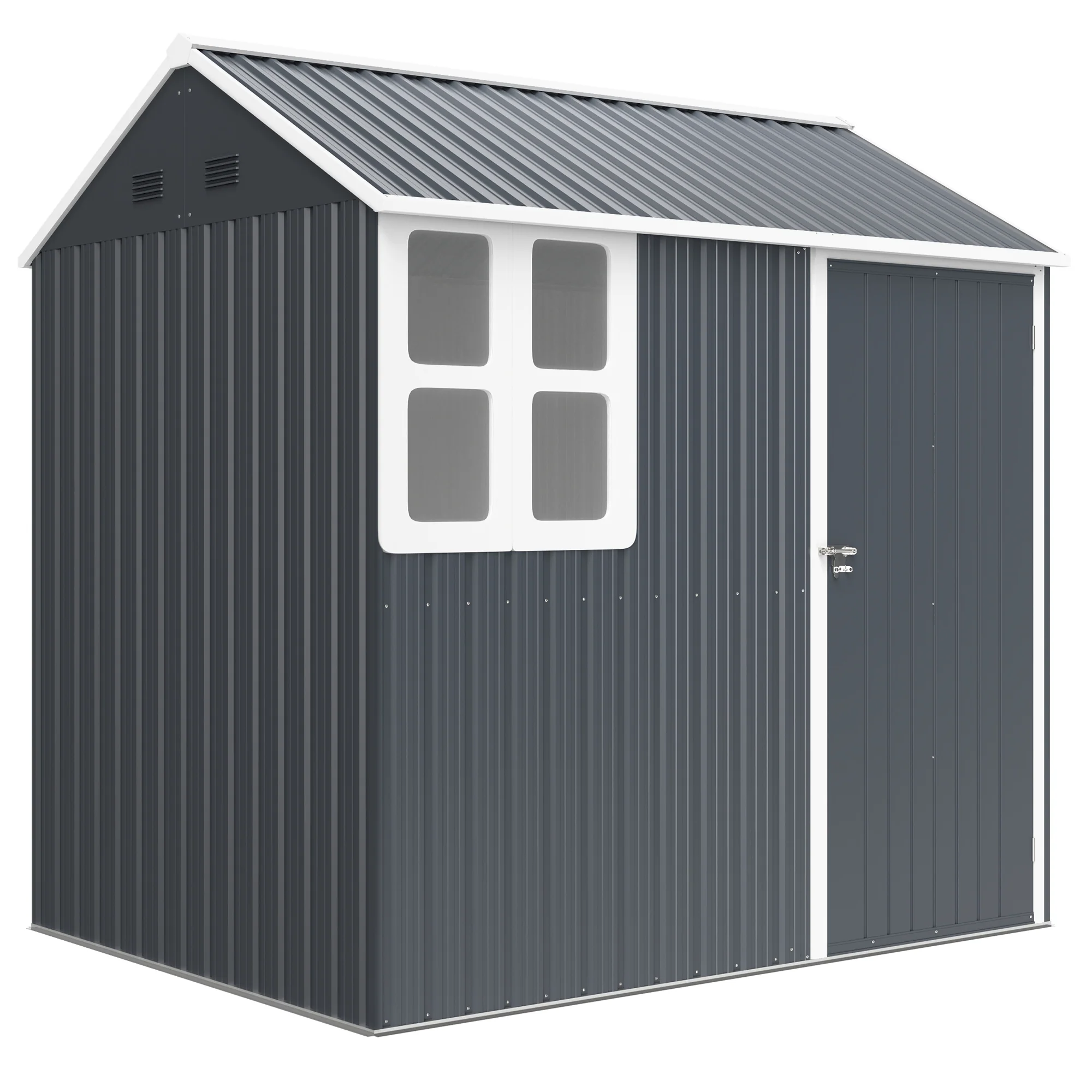 7' x 5.5' Metal Garden Storage Shed with Lockable Door & Window, Dark Grey