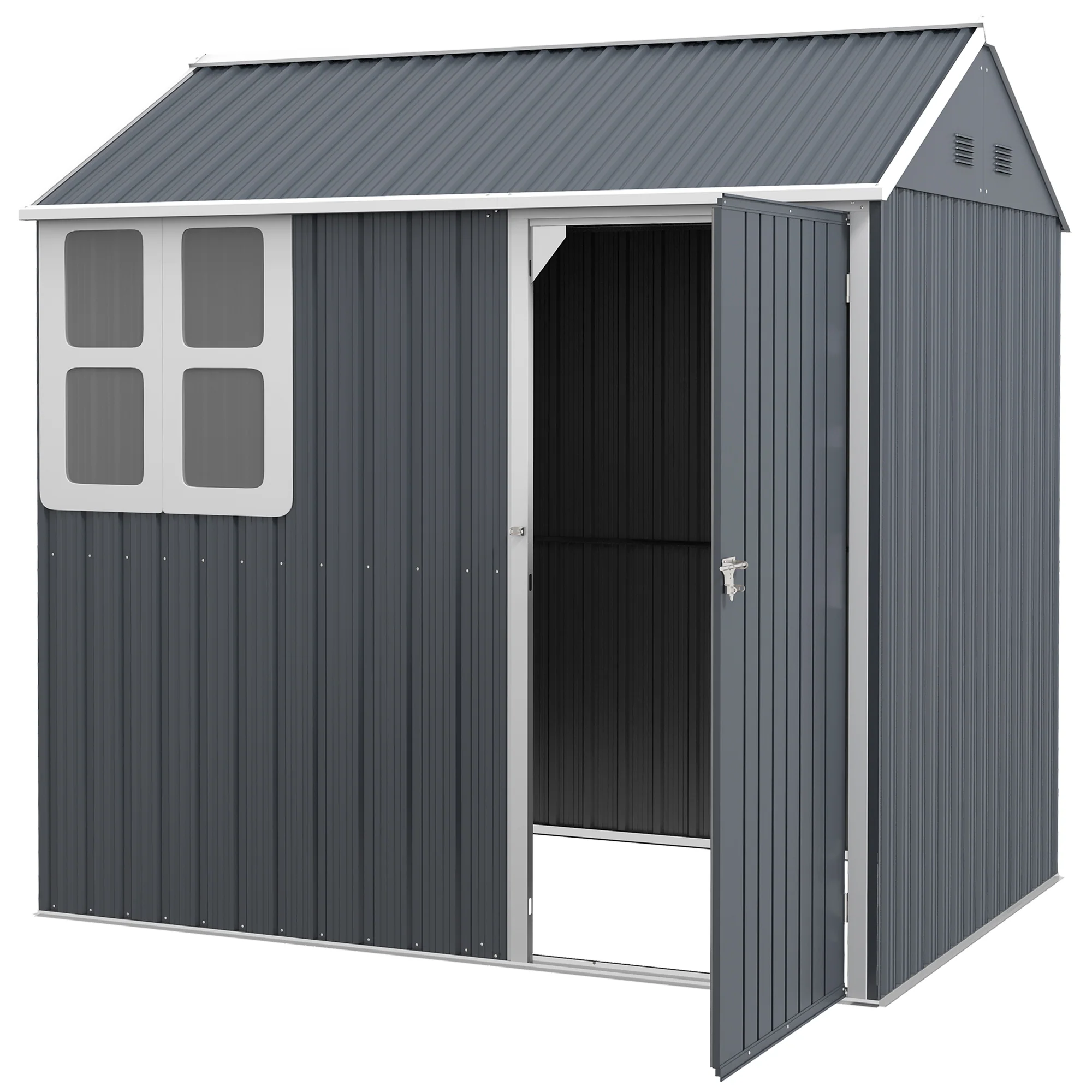7' x 5.5' Metal Garden Storage Shed with Lockable Door & Window, Dark Grey - Image 2