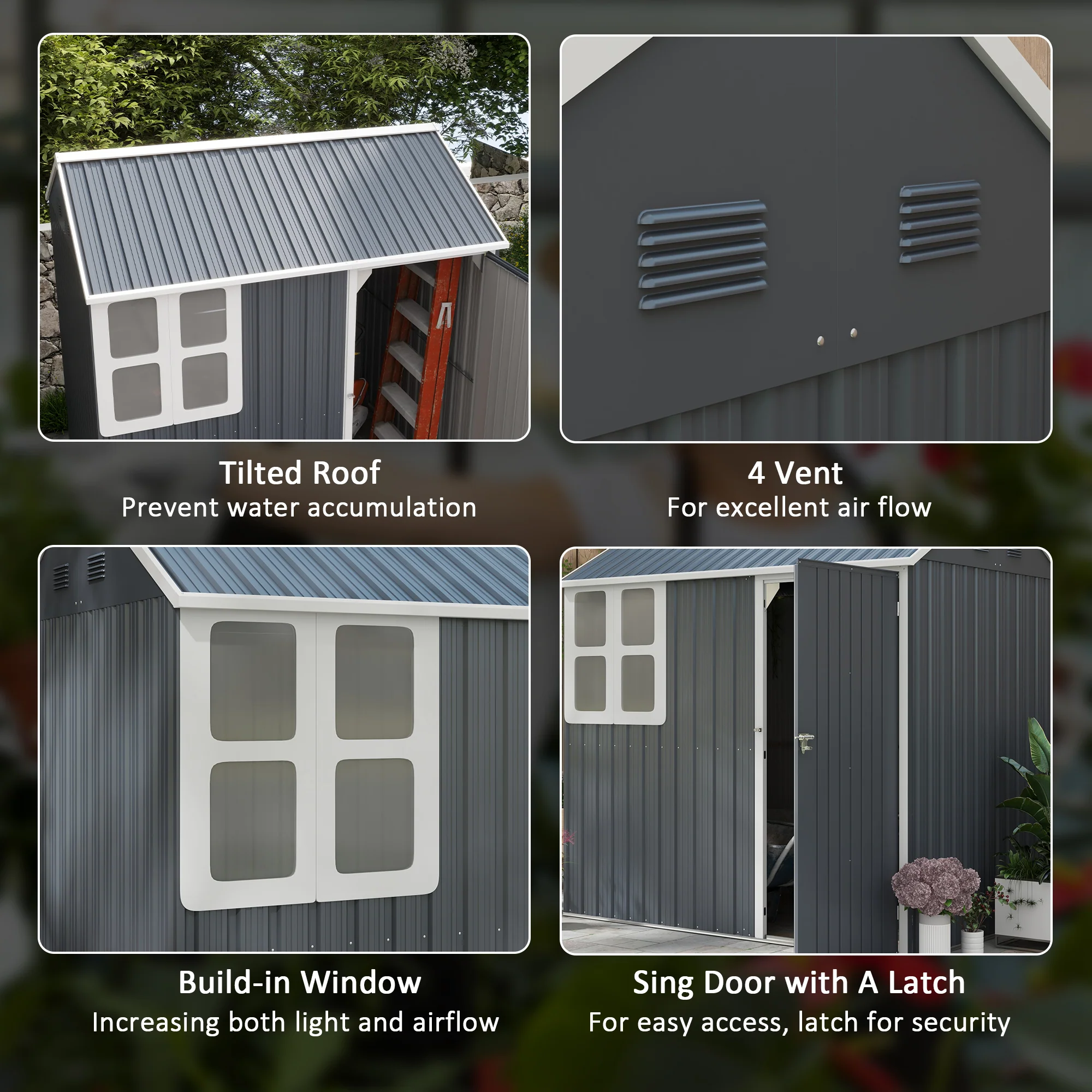 7' x 5.5' Metal Garden Storage Shed with Lockable Door & Window, Dark Grey - Image 7