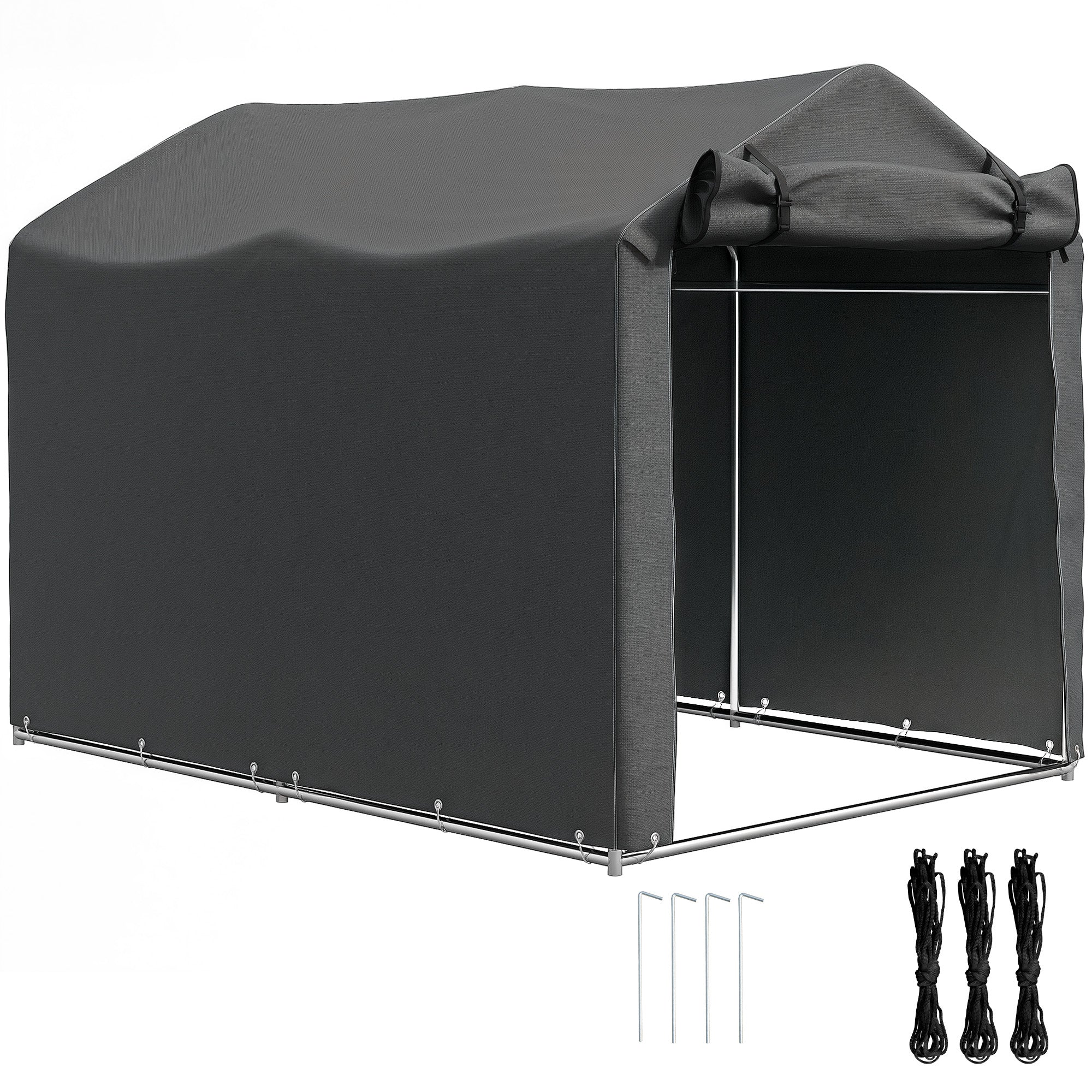 7' x 5' UV Resistant Garden Storage Tent with Roll-Up Zipper Door, Waterproof Bike Shelter, Dark Grey