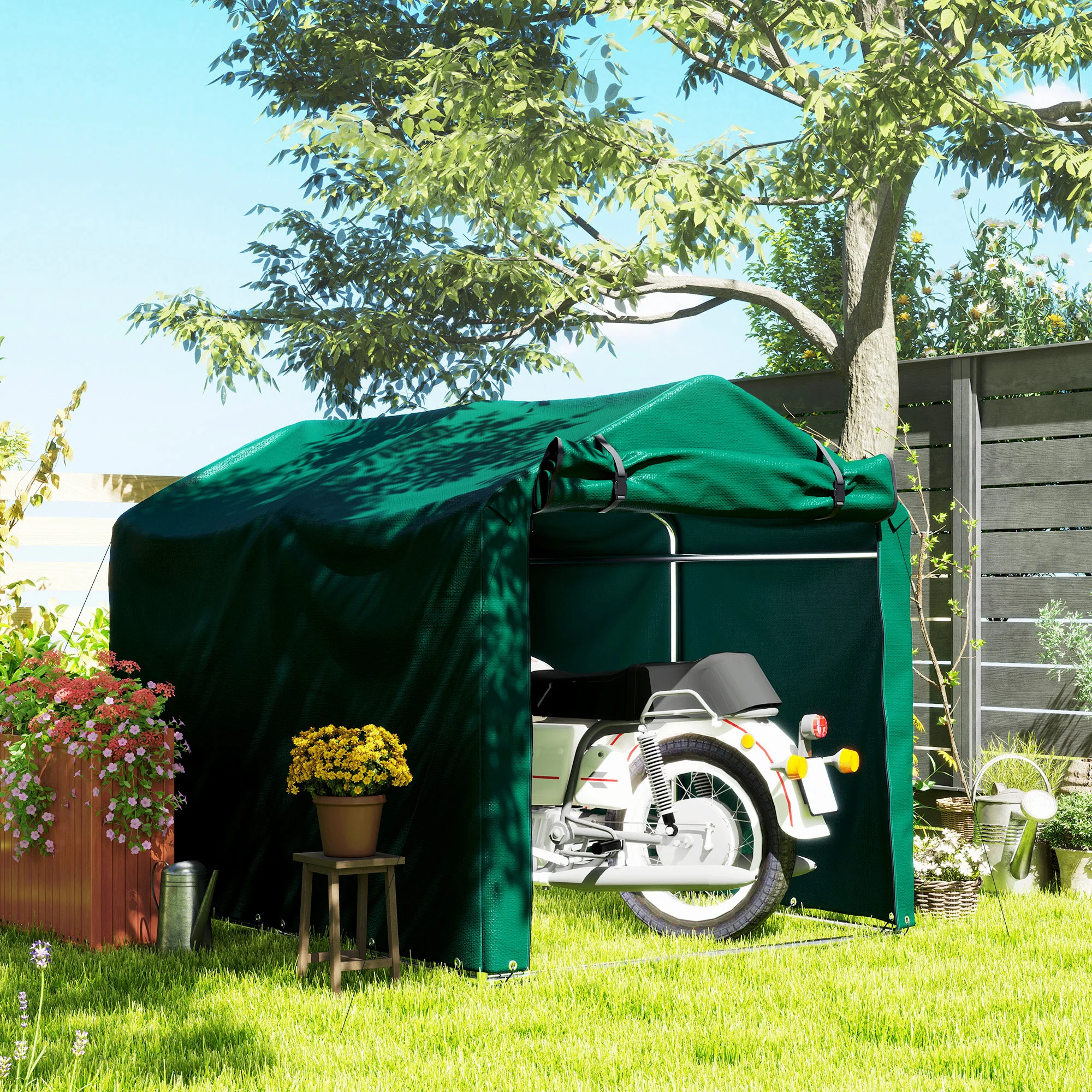 7' x 5' UV Resistant Garden Storage Tent with Roll-Up Zipper Door, Waterproof Bike Shelter, Dark Green - Image 3