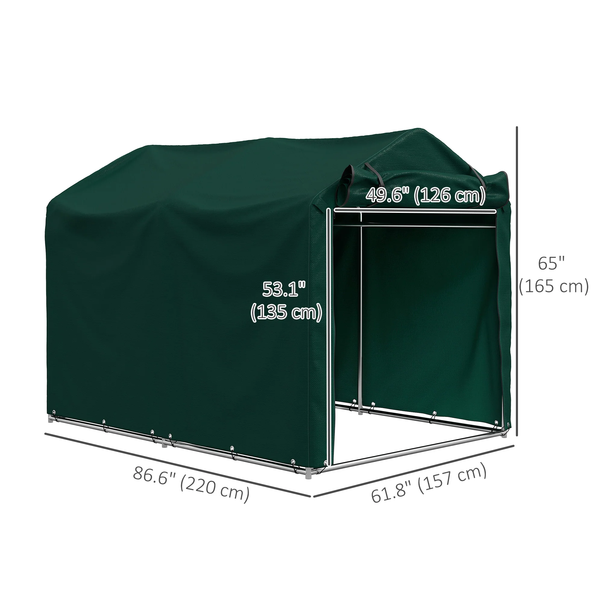 7' x 5' UV Resistant Garden Storage Tent with Roll-Up Zipper Door, Waterproof Bike Shelter, Dark Green - Image 5