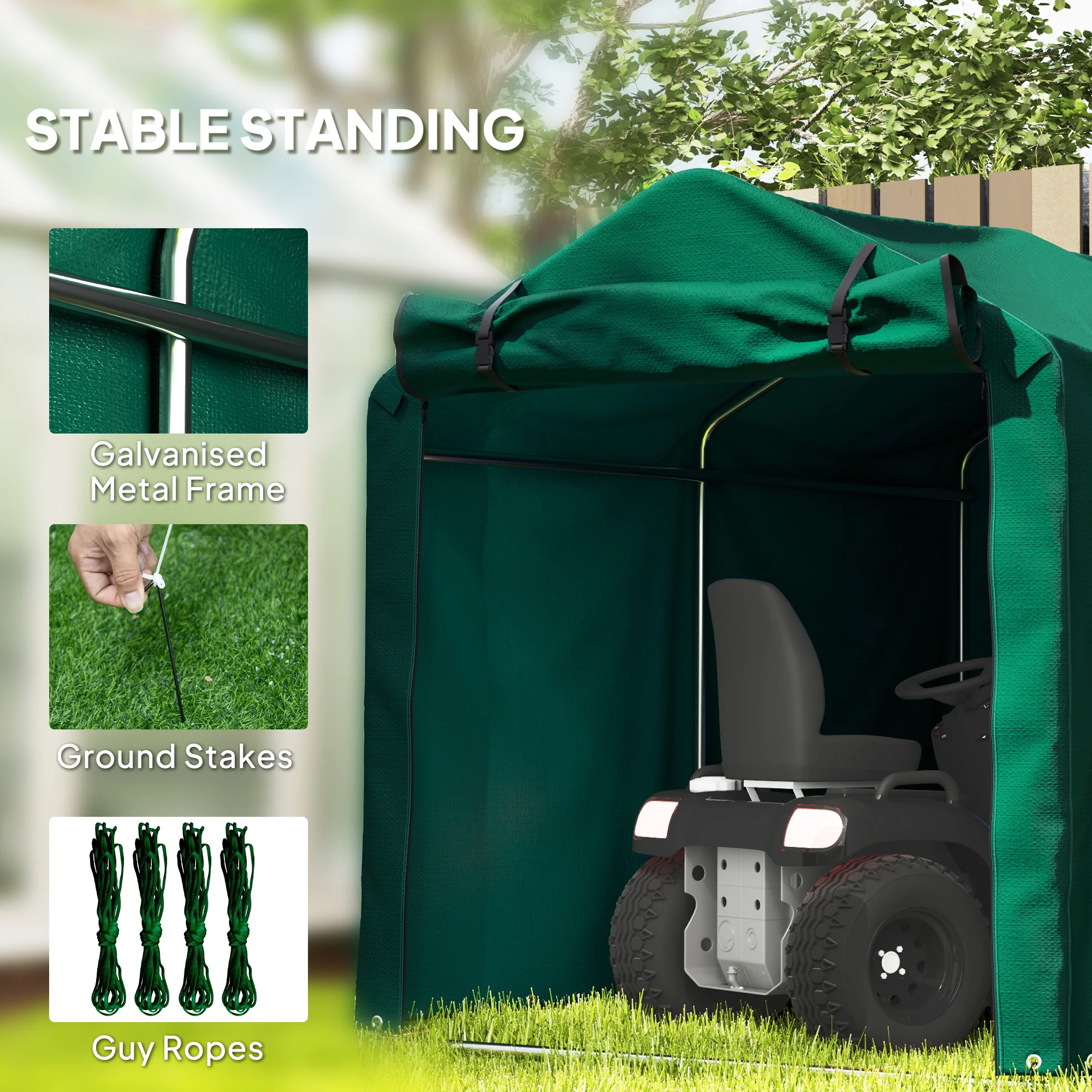 7' x 5' UV Resistant Garden Storage Tent with Roll-Up Zipper Door, Waterproof Bike Shelter, Dark Green - Image 7