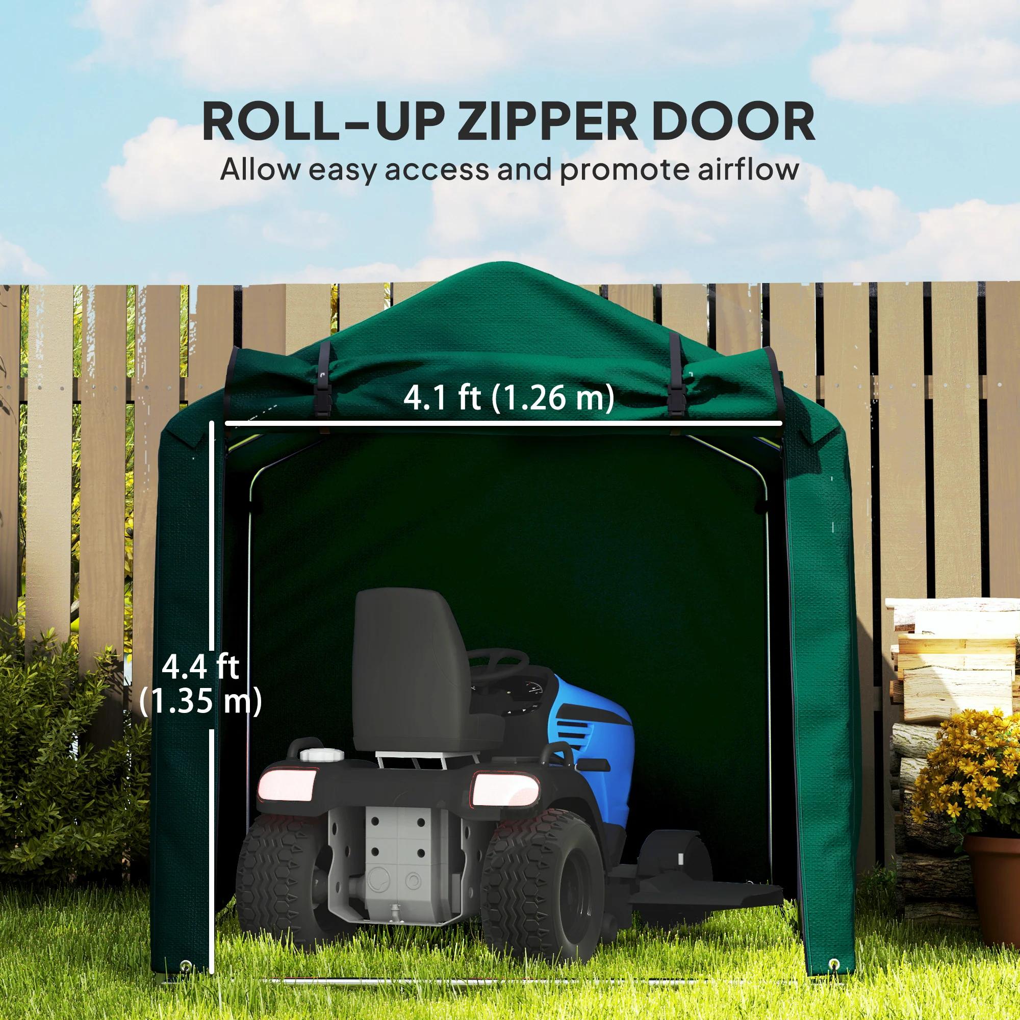 7' x 5' UV Resistant Garden Storage Tent with Roll-Up Zipper Door, Waterproof Bike Shelter, Dark Green - Image 8