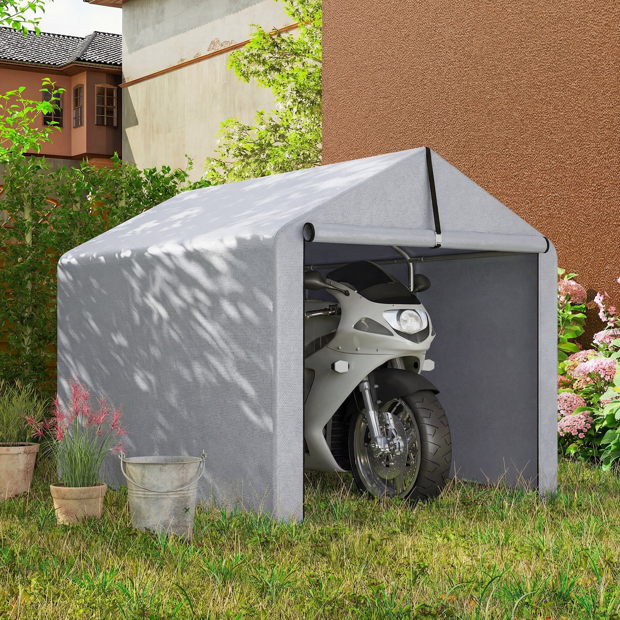7' x 5' Portable Shed with Roll-up Zipper Door, Light Grey - Image 10