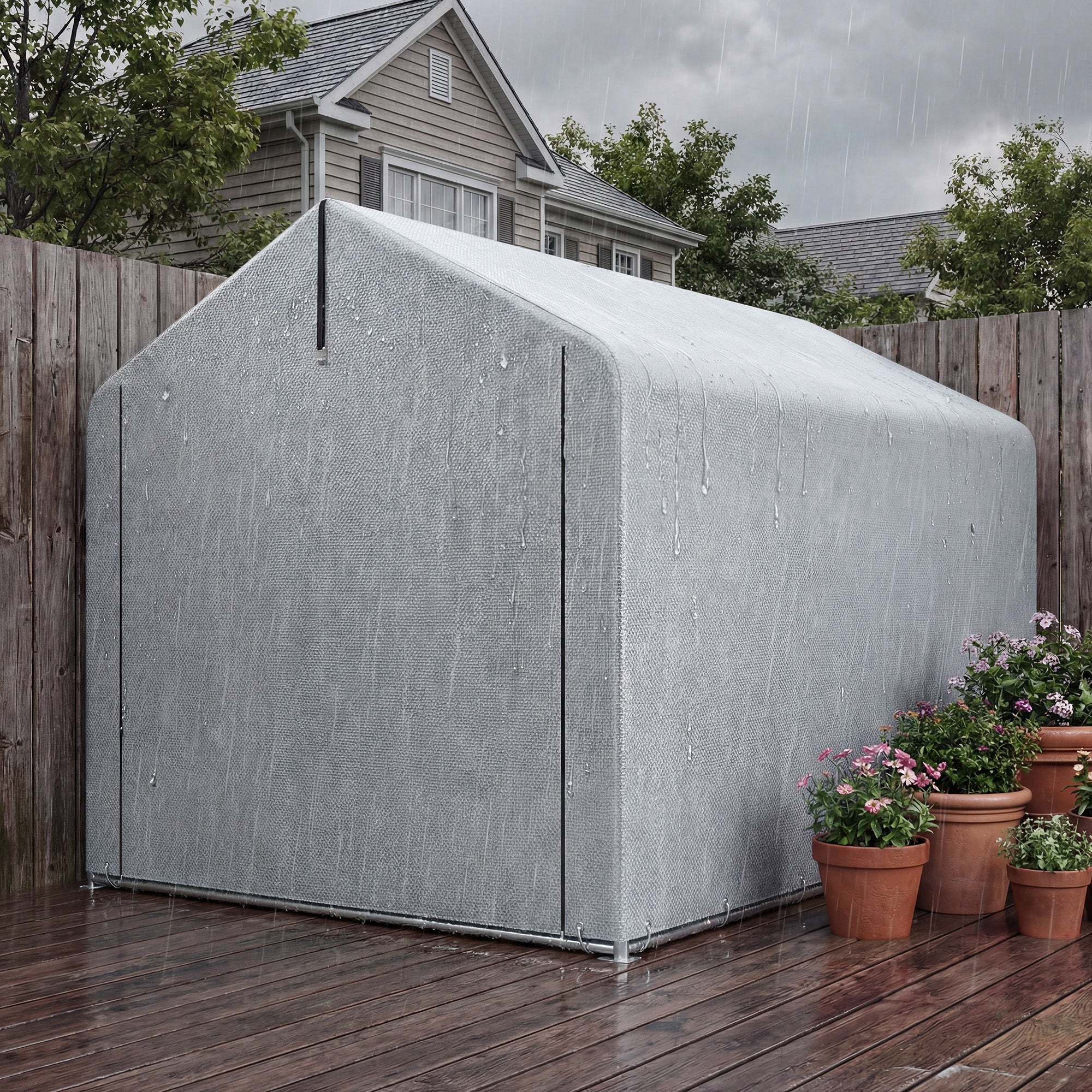 7' x 5' Portable Shed with Roll-up Zipper Door, Light Grey - Image 11