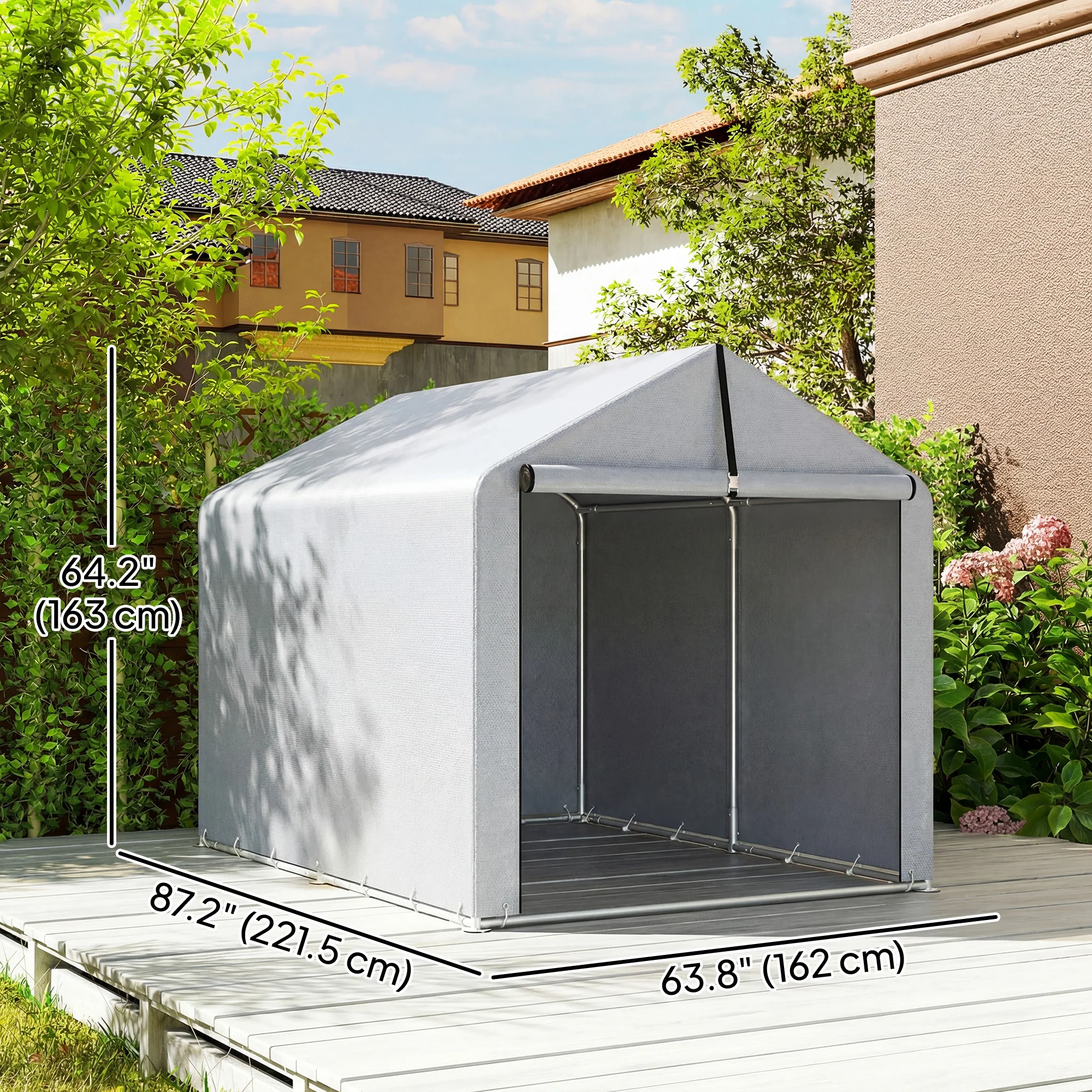7' x 5' Portable Shed with Roll-up Zipper Door, Light Grey - Image 5