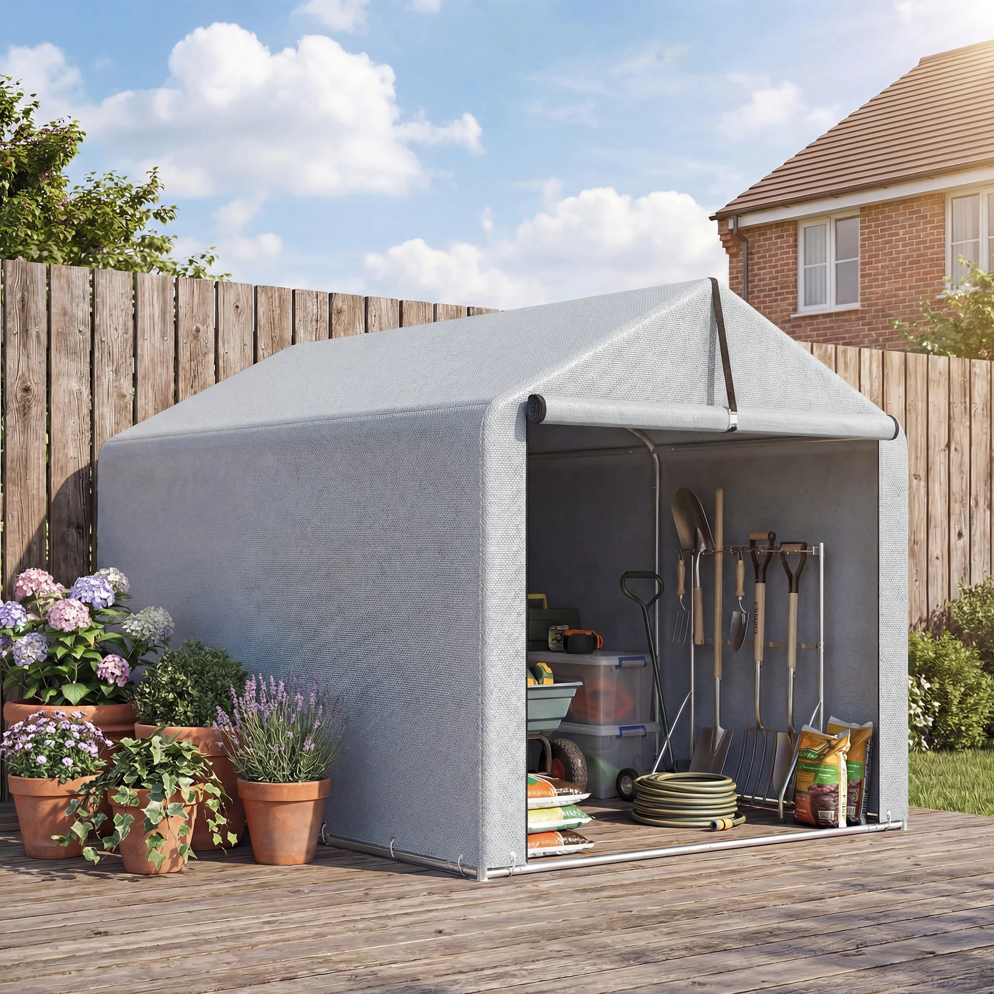 7' x 5' Portable Shed with Roll-up Zipper Door, Light Grey - Image 9