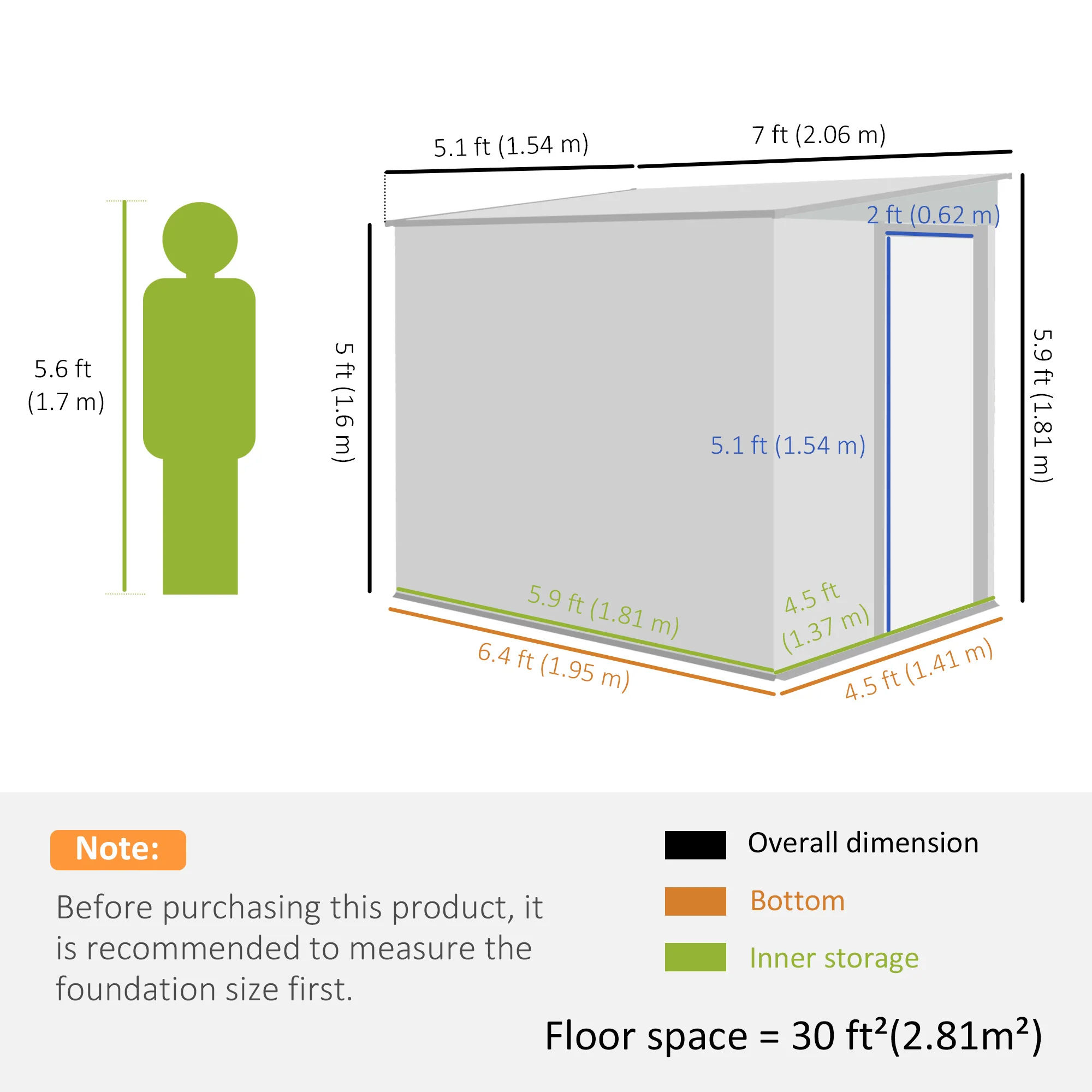 7 x 5FT Lean to Metal Garden Shed w/ Sliding Doors, 2 Vents, Adjustable Shelves and Hooks, Green - Image 5