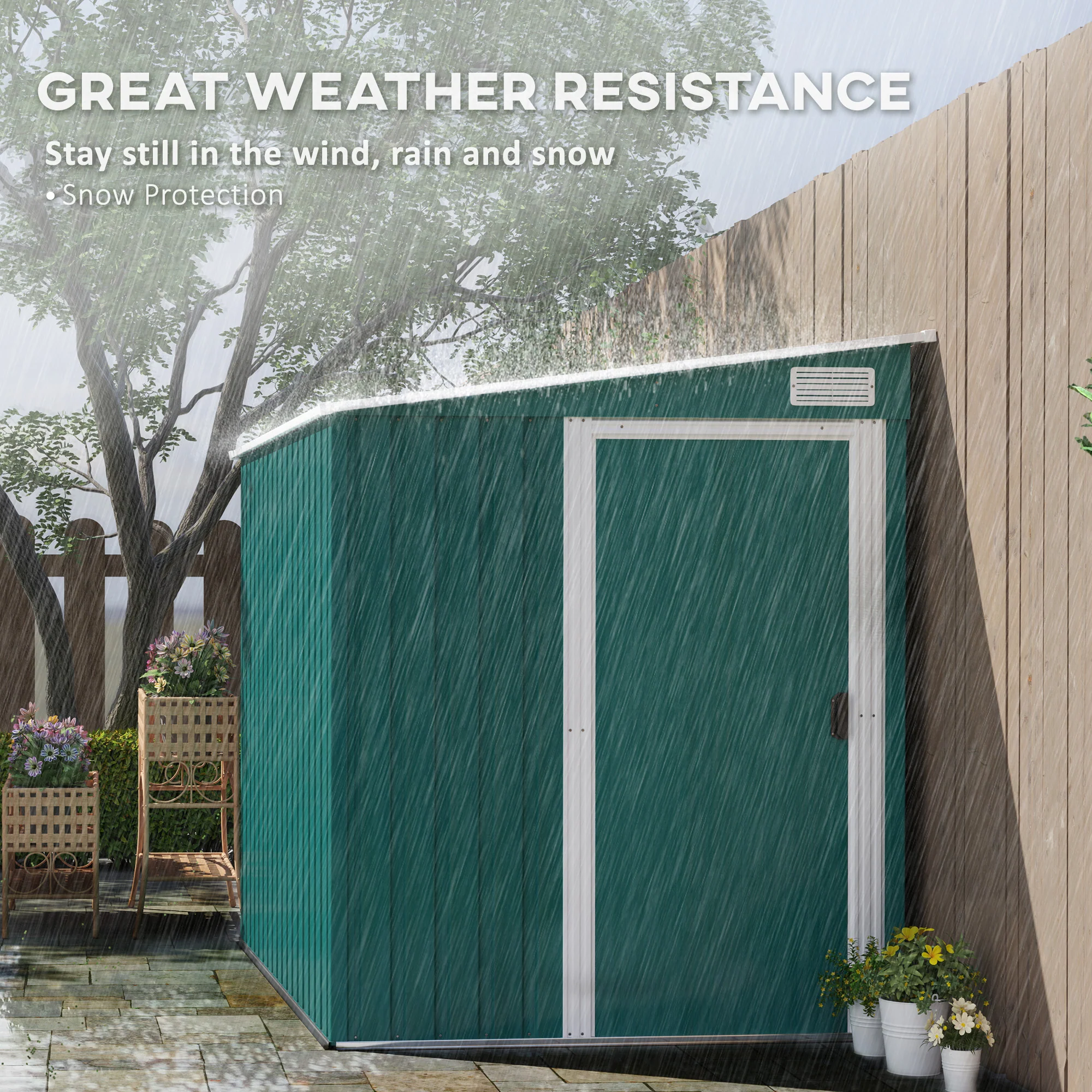 7 x 5FT Lean to Metal Garden Shed w/ Sliding Doors, 2 Vents, Adjustable Shelves and Hooks, Green - Image 8