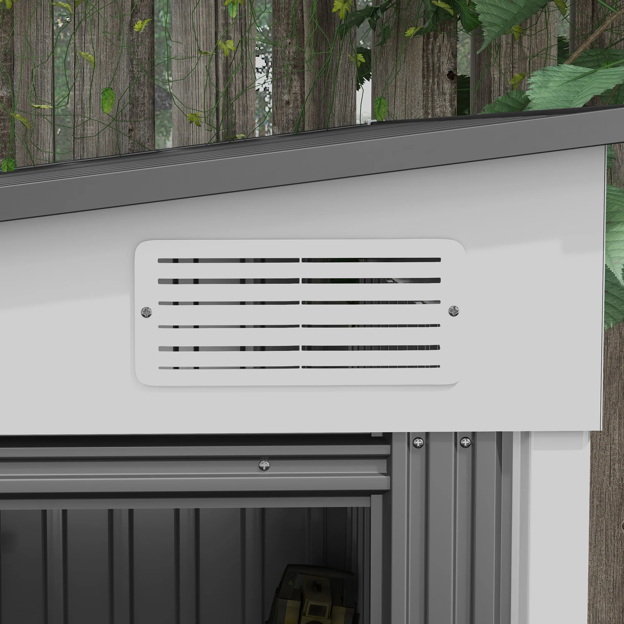 7 x 5FT Lean to Metal Garden Shed w/ Sliding Doors, 2 Vents, Adjustable Shelves and Hooks, White - Image 11