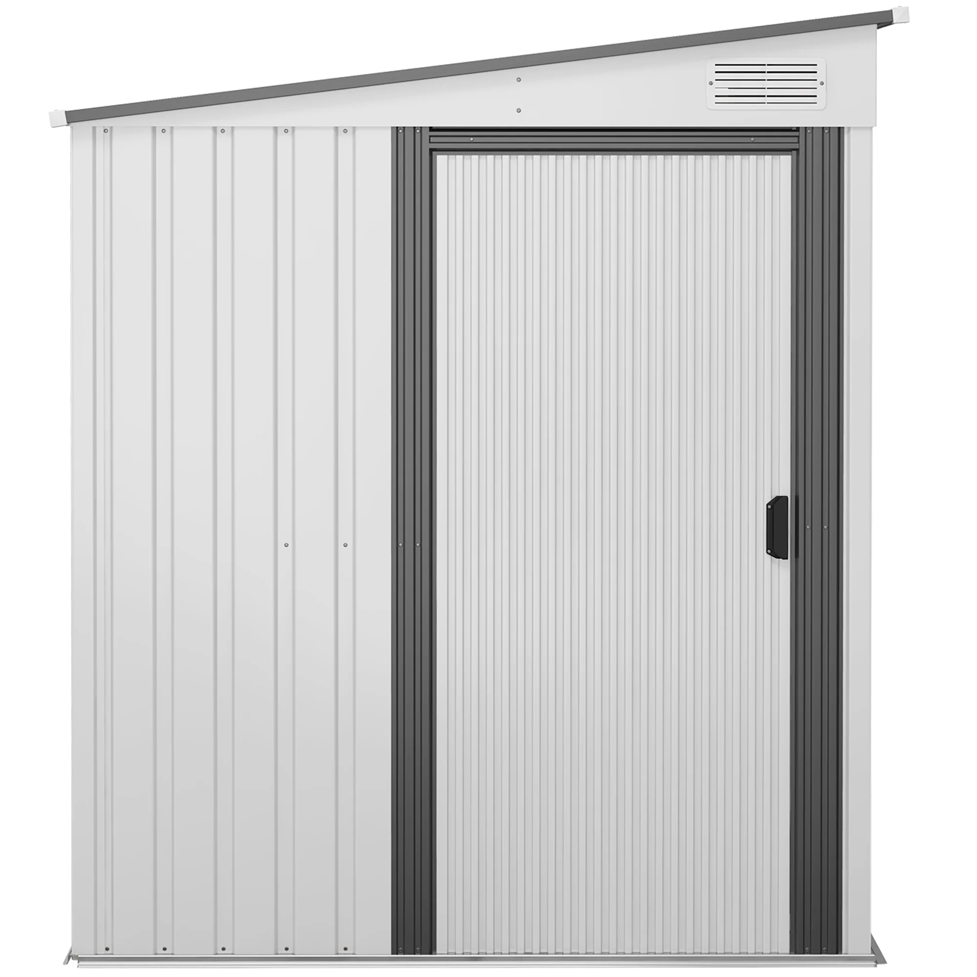 7 x 5FT Lean to Metal Garden Shed w/ Sliding Doors, 2 Vents, Adjustable Shelves and Hooks, White - Image 2