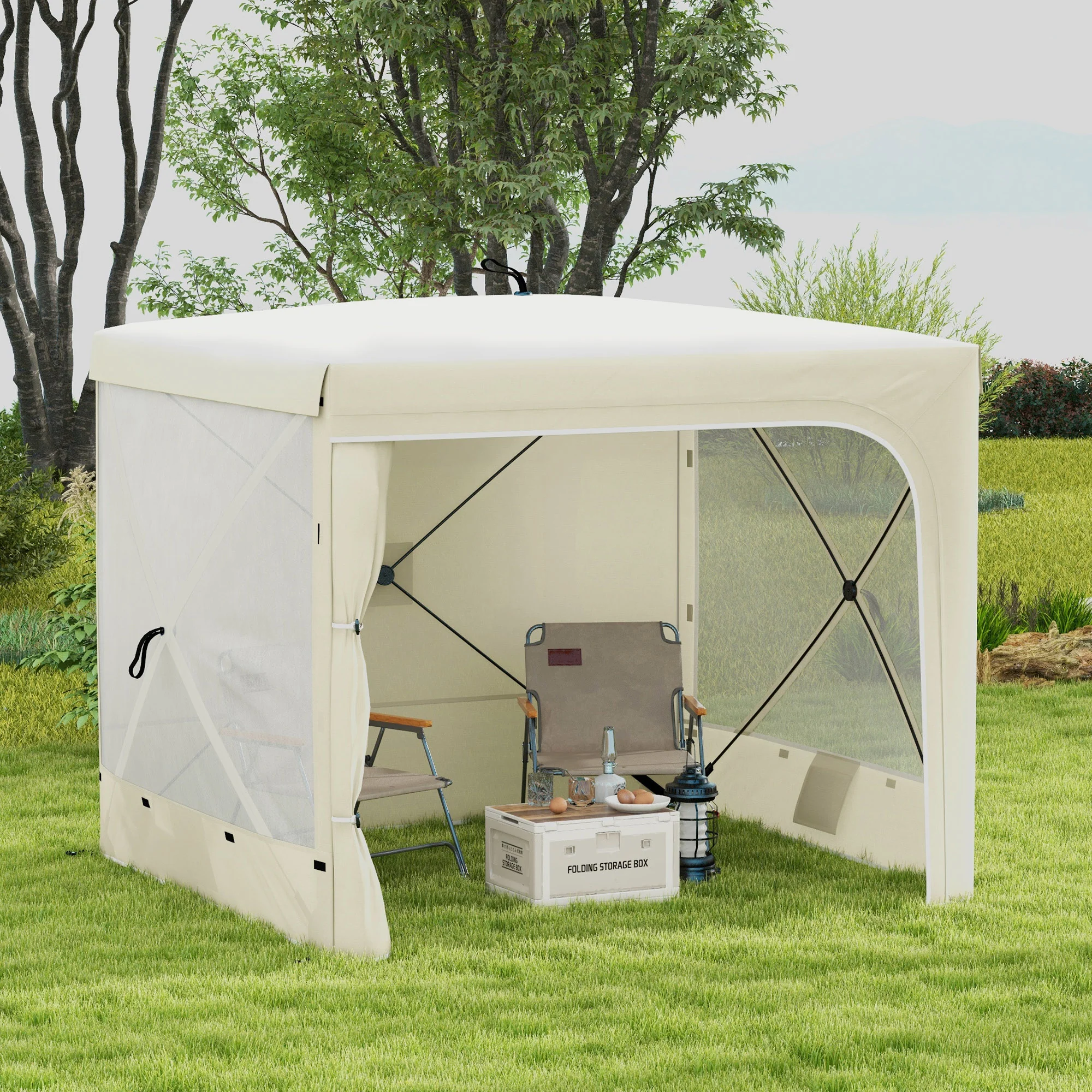7' x 8' Pop Up Canopy Tent with Curtains and Netting, White - Image 3