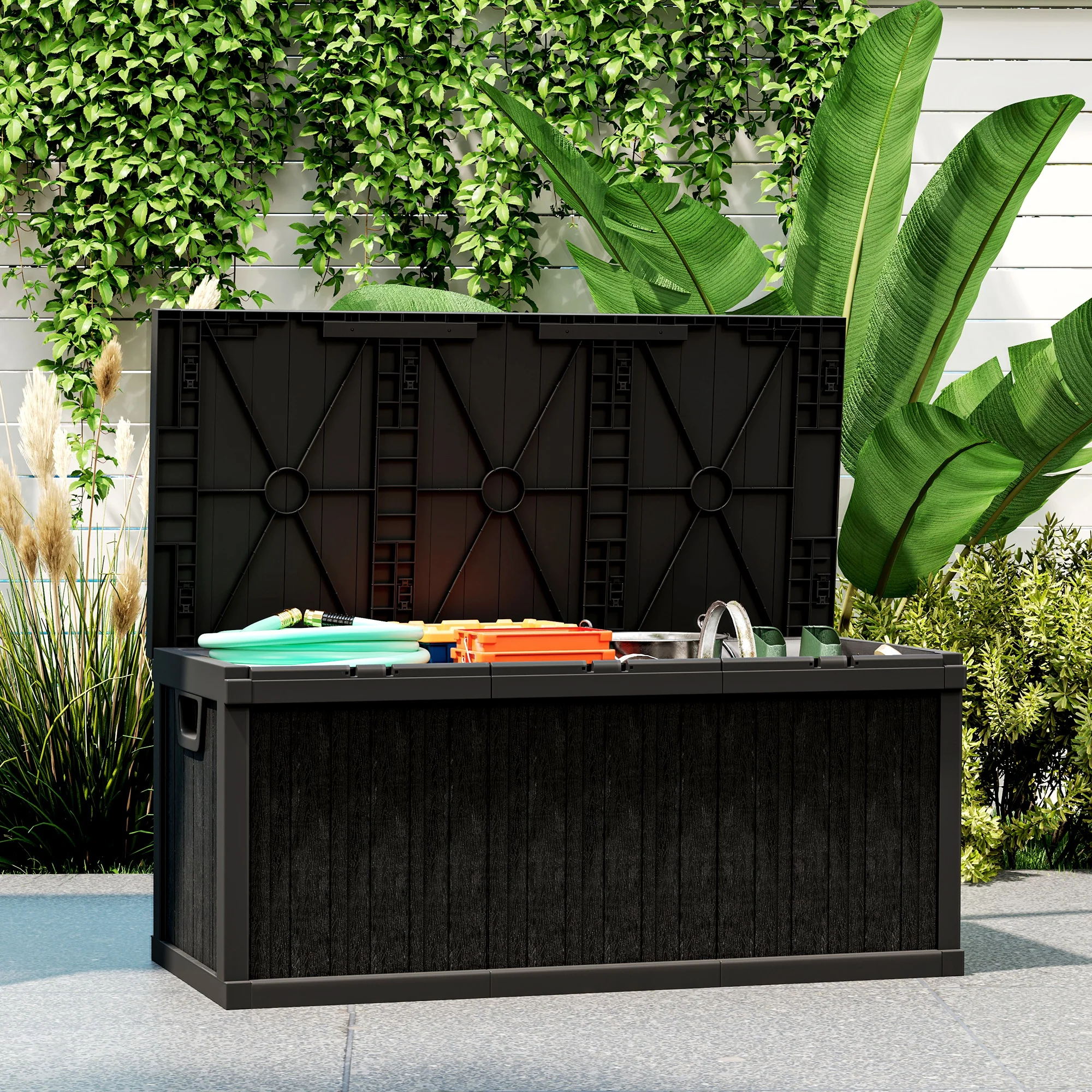 70 Gallon Resin Deck Box with Handles, Waterproof & UV Resistant, Black - Image 3