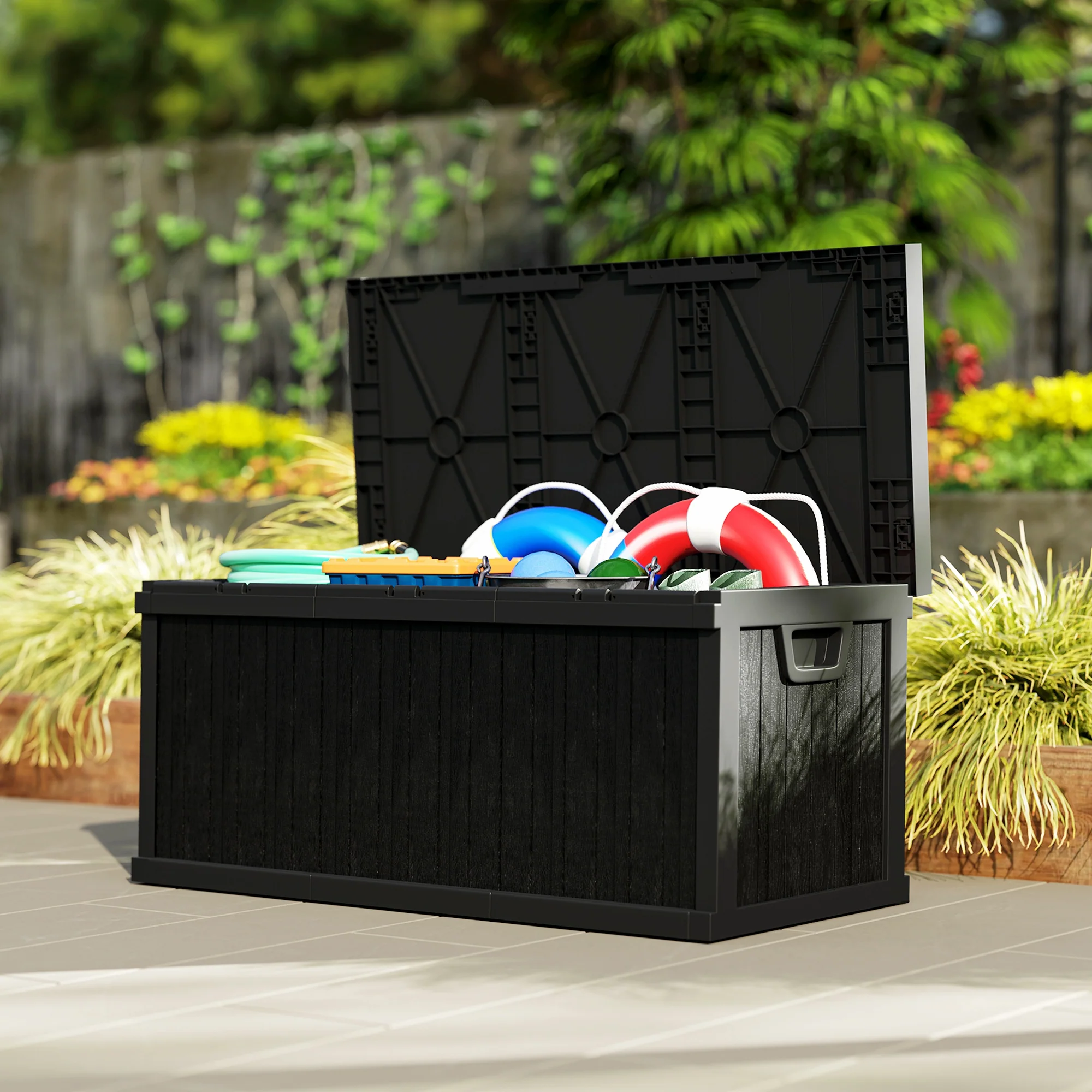 70 Gallon Resin Deck Box with Handles, Waterproof & UV Resistant, Black - Image 4